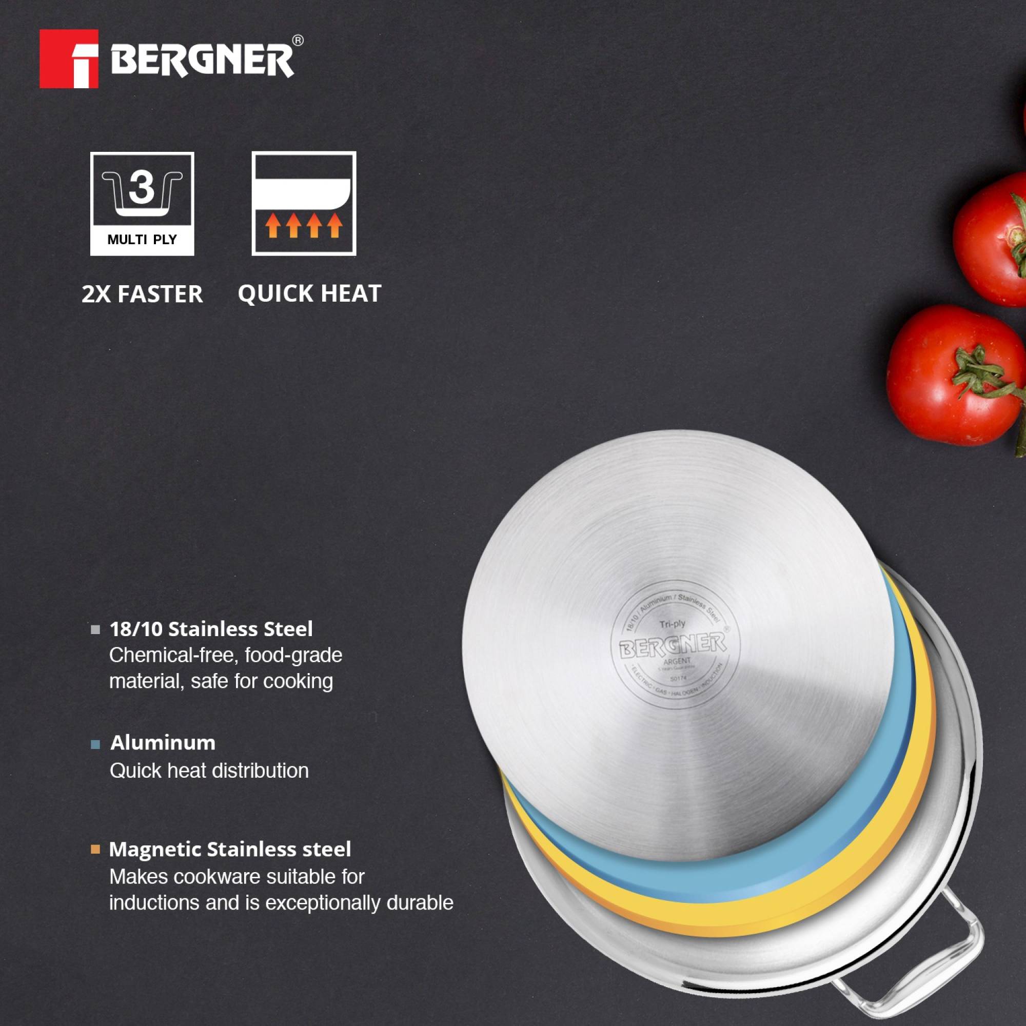 BERGNER Argent 3.1L Non Stick Stainless Steel Casserole with Stainless Steel Lid (Induction Compatible, Dishwasher Safe, Silver) BERGNER Argent 3.1L Non Stick Stainless Steel Casserole with Stainless Steel Lid (Induction Compatible, Dishwasher Safe, Silver)_11
