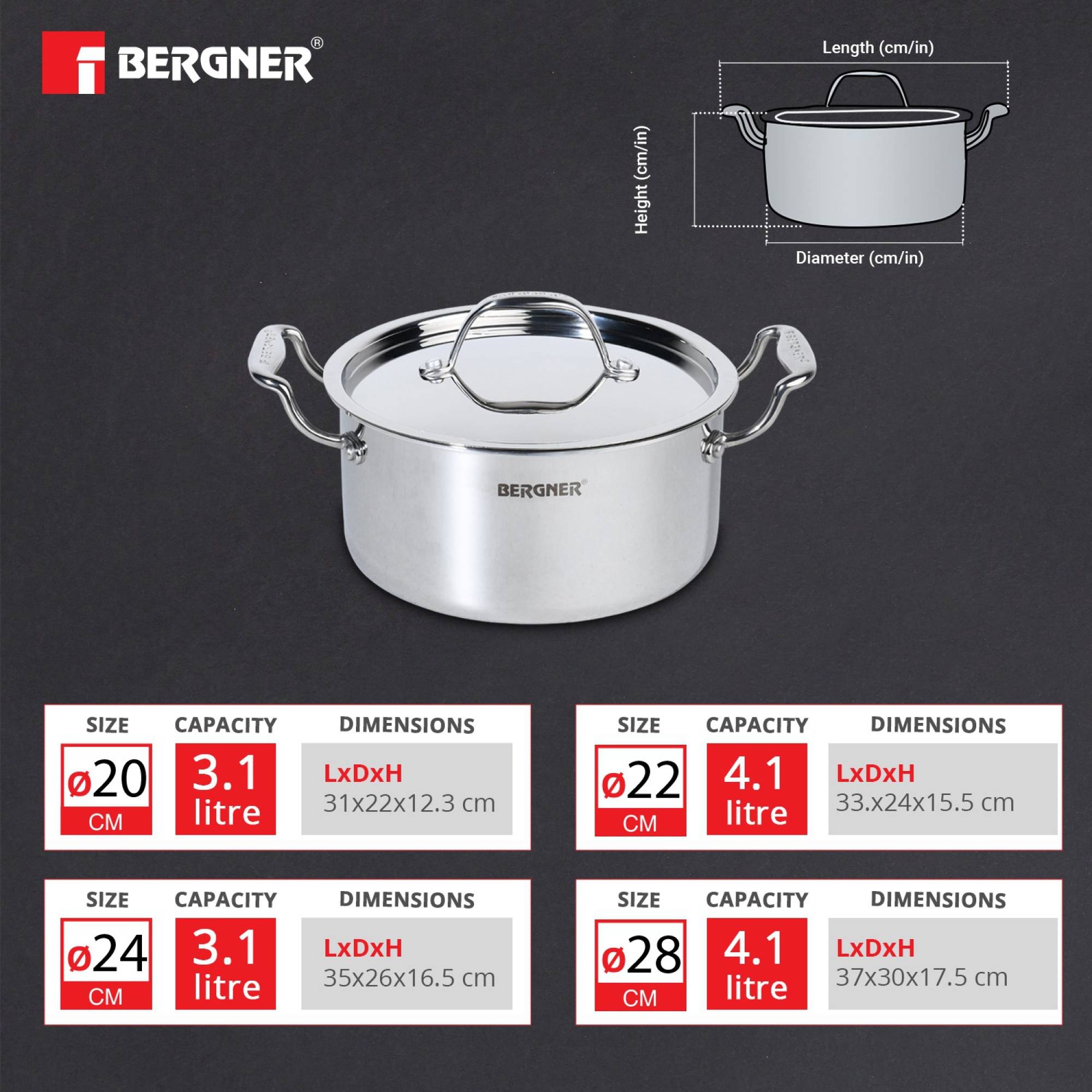 BERGNER Argent 3.1L Non Stick Stainless Steel Casserole with Stainless Steel Lid (Induction Compatible, Dishwasher Safe, Silver) BERGNER Argent 3.1L Non Stick Stainless Steel Casserole with Stainless Steel Lid (Induction Compatible, Dishwasher Safe, Silver)_14