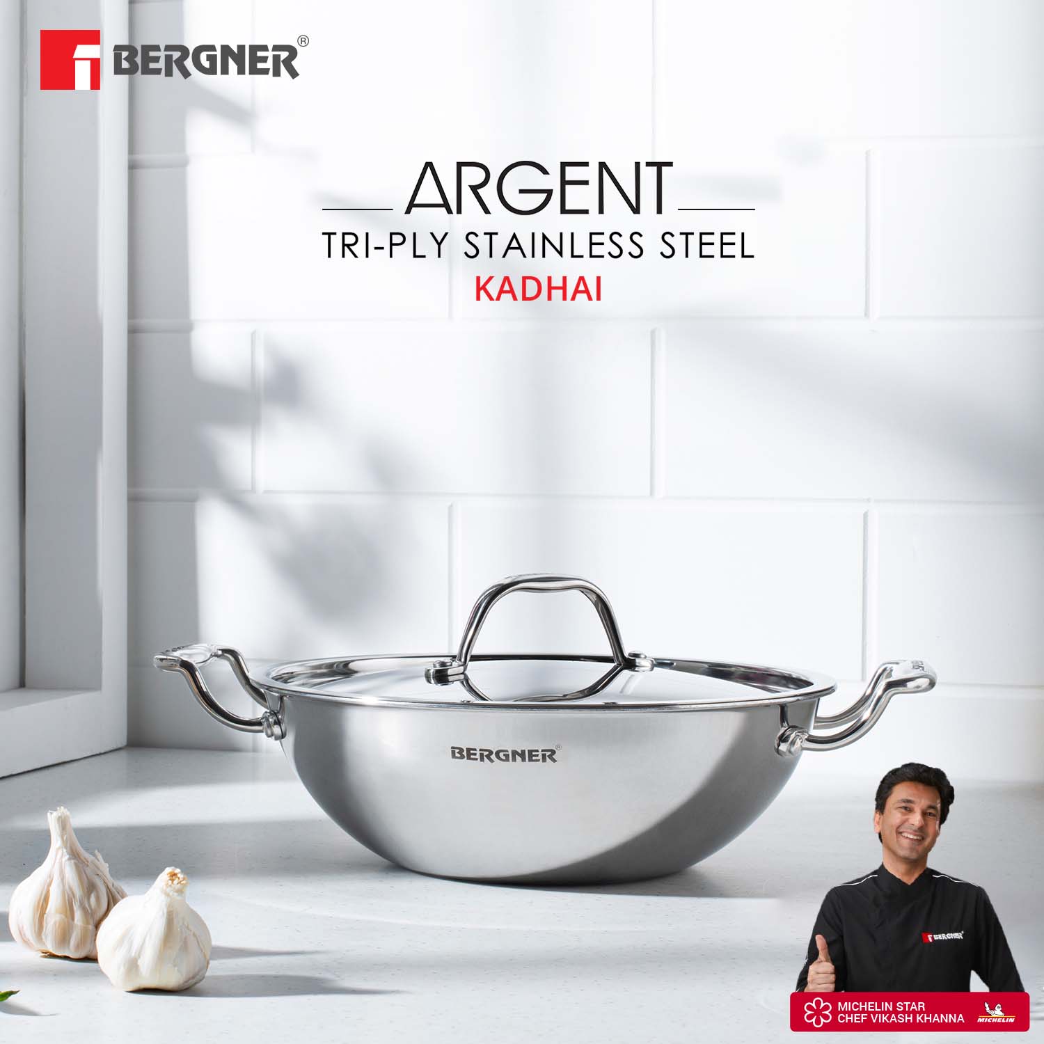BERGNER Argent 2.5L Non Stick Stainless Steel Kadhai with Stainless Steel Lid (Induction Compatible, Dishwasher Safe, Silver)_10
