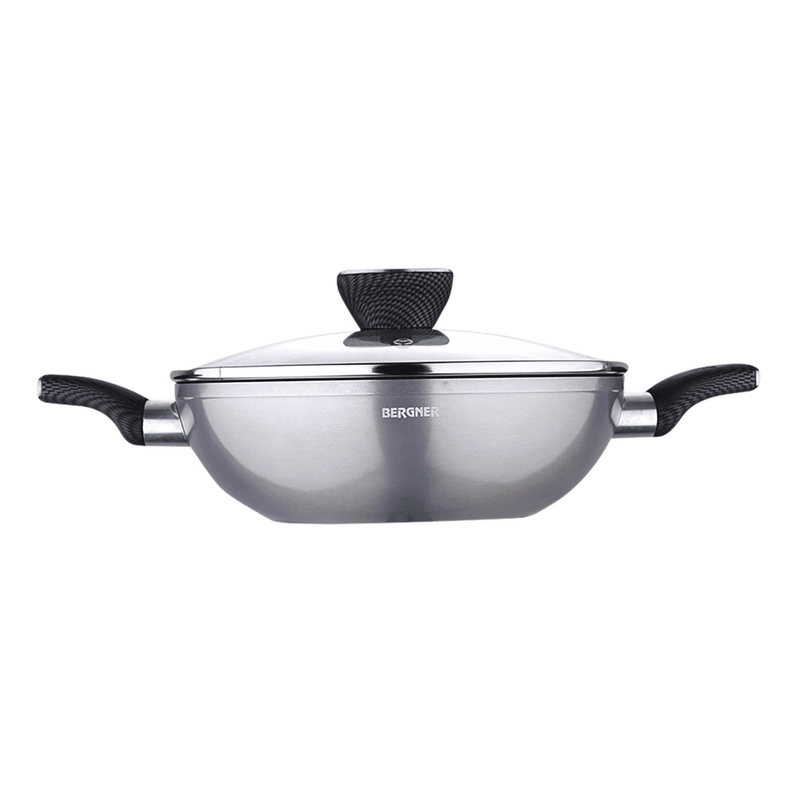 BERGNER Carbon TT 3.5L Non Stick Aluminium Kadhai with Tempered Glass Lid (Induction Compatible, Dishwasher Safe, Silver) BERGNER Carbon TT 3.5L Non Stick Aluminium Kadhai with Tempered Glass Lid (Induction Compatible, Dishwasher Safe, Silver)_1