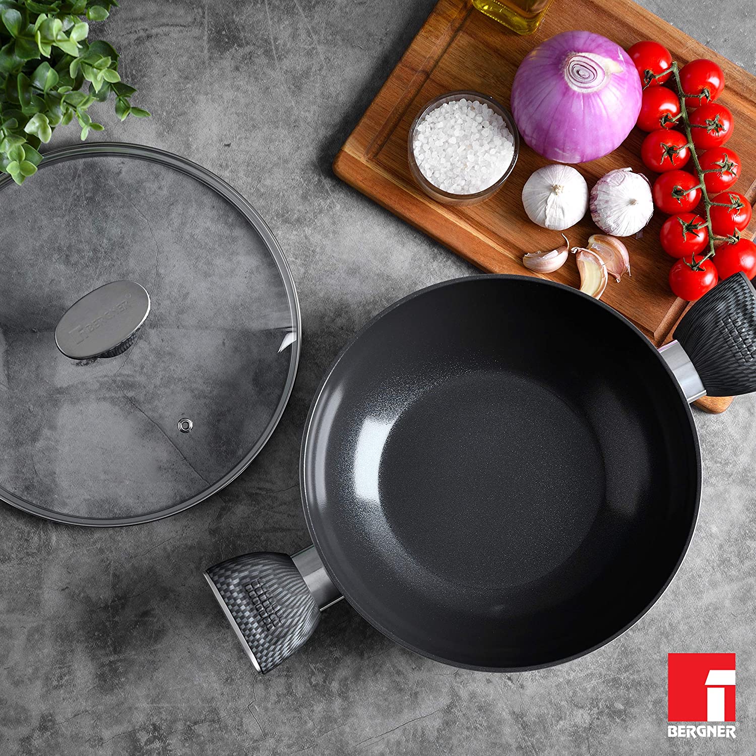 BERGNER Carbon TT 3.5L Non Stick Aluminium Kadhai with Tempered Glass Lid (Induction Compatible, Dishwasher Safe, Silver) BERGNER Carbon TT 3.5L Non Stick Aluminium Kadhai with Tempered Glass Lid (Induction Compatible, Dishwasher Safe, Silver)_8