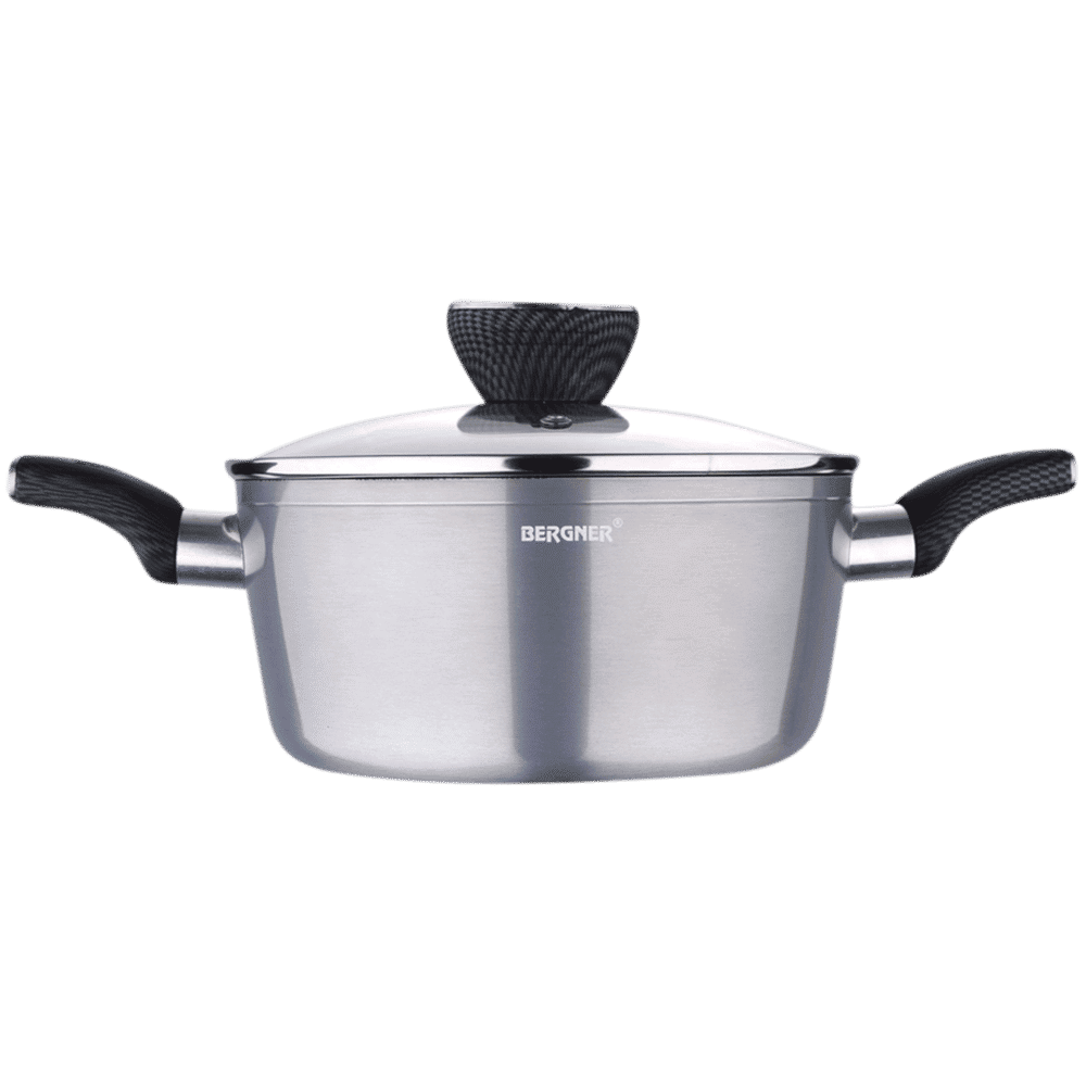 BERGNER Carbon TT 2.5L Non Stick Aluminium Casserole with Tempered Glass Lid (Induction Compatible, Dishwasher Safe, Silver) BERGNER Carbon TT 2.5L Non Stick Aluminium Casserole with Tempered Glass Lid (Induction Compatible, Dishwasher Safe, Silver)_1