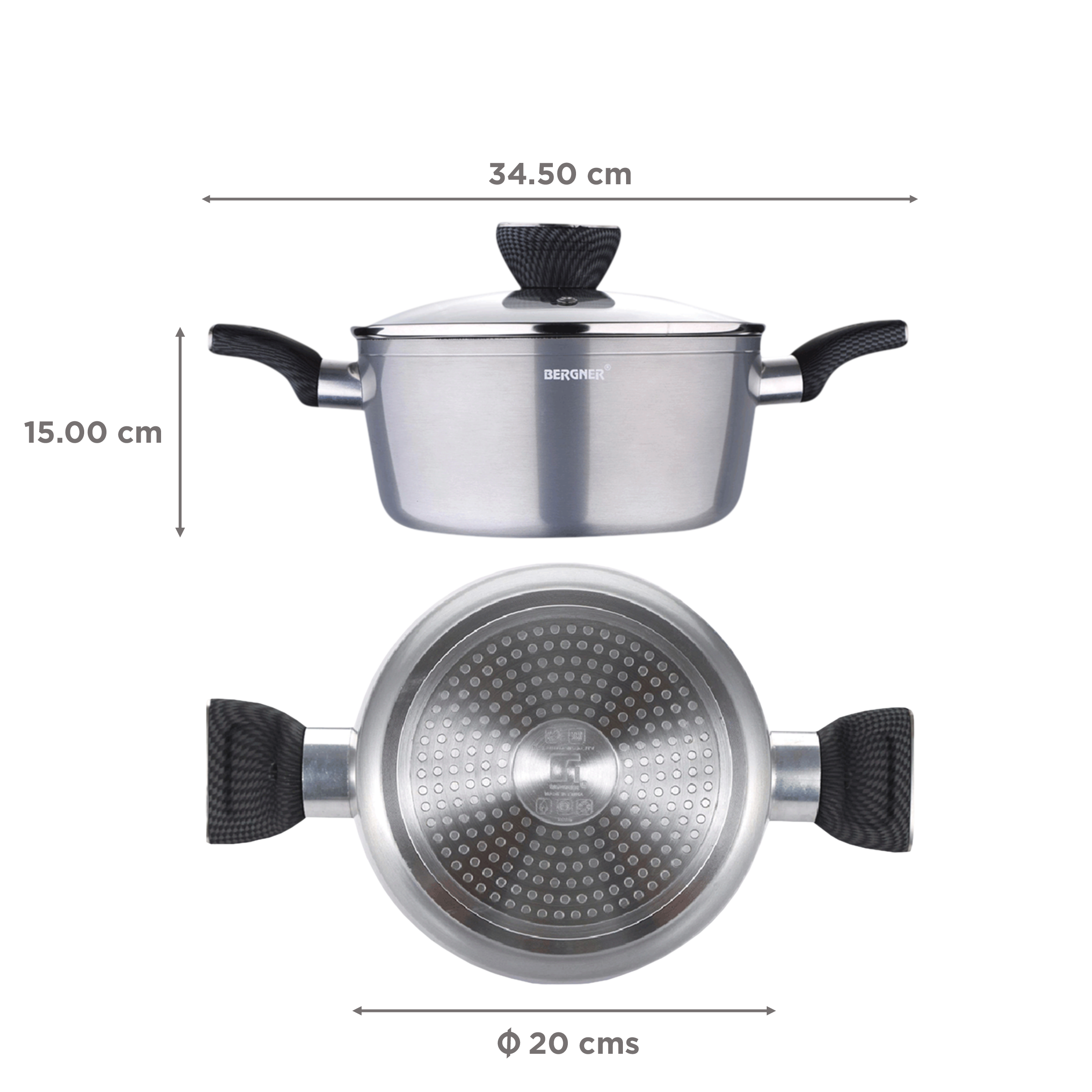 BERGNER Carbon TT 2.5L Non Stick Aluminium Casserole with Tempered Glass Lid (Induction Compatible, Dishwasher Safe, Silver) BERGNER Carbon TT 2.5L Non Stick Aluminium Casserole with Tempered Glass Lid (Induction Compatible, Dishwasher Safe, Silver)_2