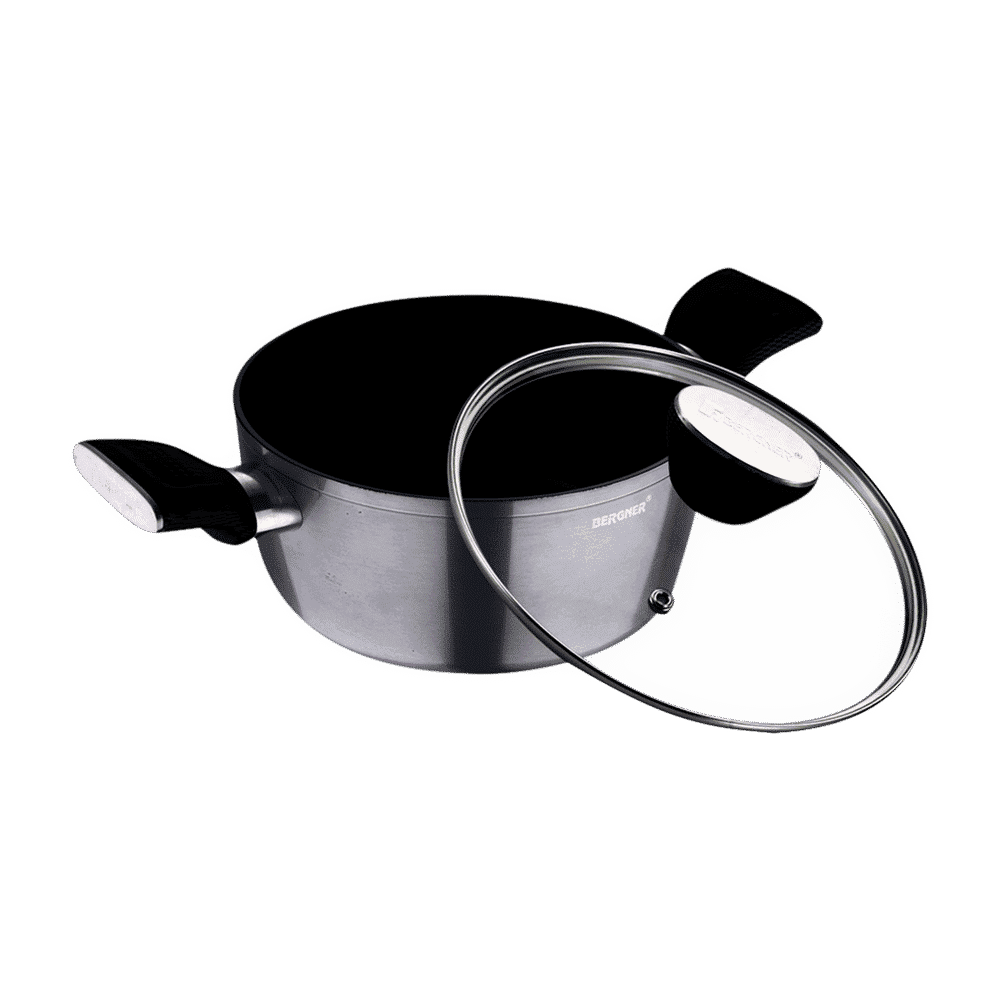 BERGNER Carbon TT 2.5L Non Stick Aluminium Casserole with Tempered Glass Lid (Induction Compatible, Dishwasher Safe, Silver) BERGNER Carbon TT 2.5L Non Stick Aluminium Casserole with Tempered Glass Lid (Induction Compatible, Dishwasher Safe, Silver)_4