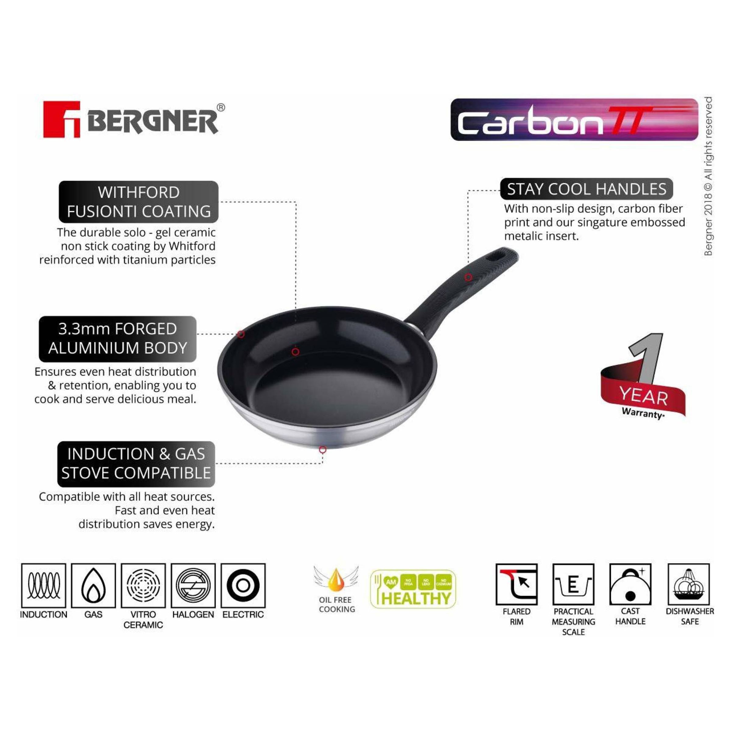 BERGNER Carbon TT 100ml Non Stick Aluminium Fry Pan (Induction Compatible, Even Heat Distribution, Silver) BERGNER Carbon TT 100ml Non Stick Aluminium Fry Pan (Induction Compatible, Even Heat Distribution, Silver)_8