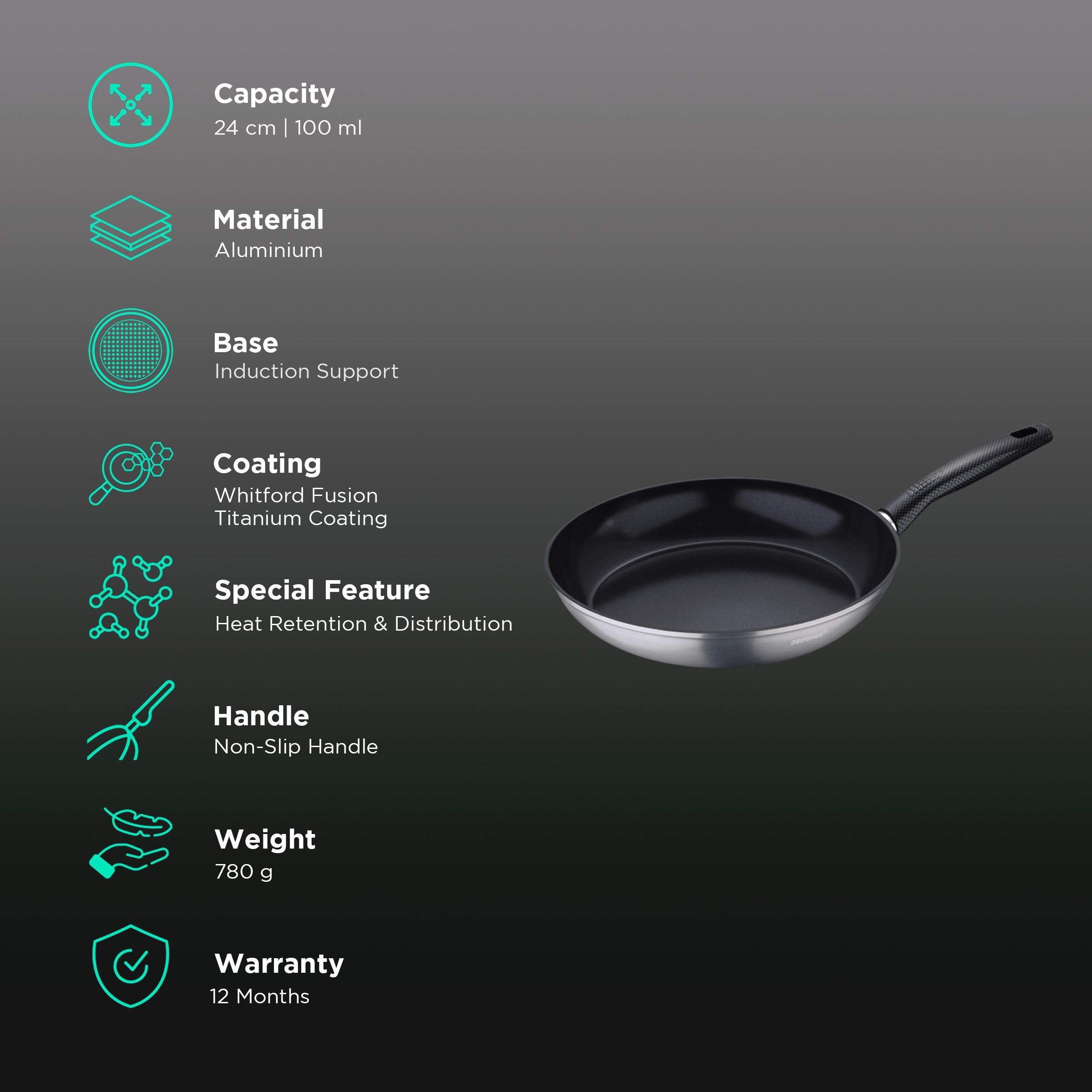 BERGNER Carbon TT 100ml Non Stick Aluminium Fry Pan (Induction Compatible, Dishwasher Safe, Silver)_3