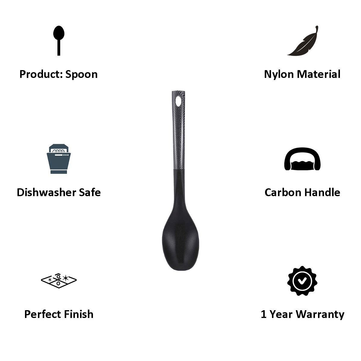 Bergner Carbon TT Nylon Solid Spoon (Heat-Resistant Head, Black)_4