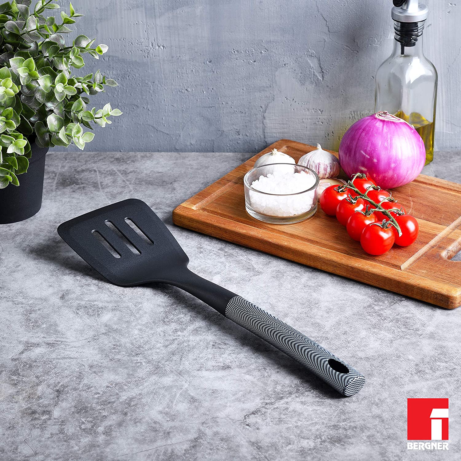 BERGNER Carbon TT Nylon Slotted Spatula (Dishwasher Safe, Black)_2