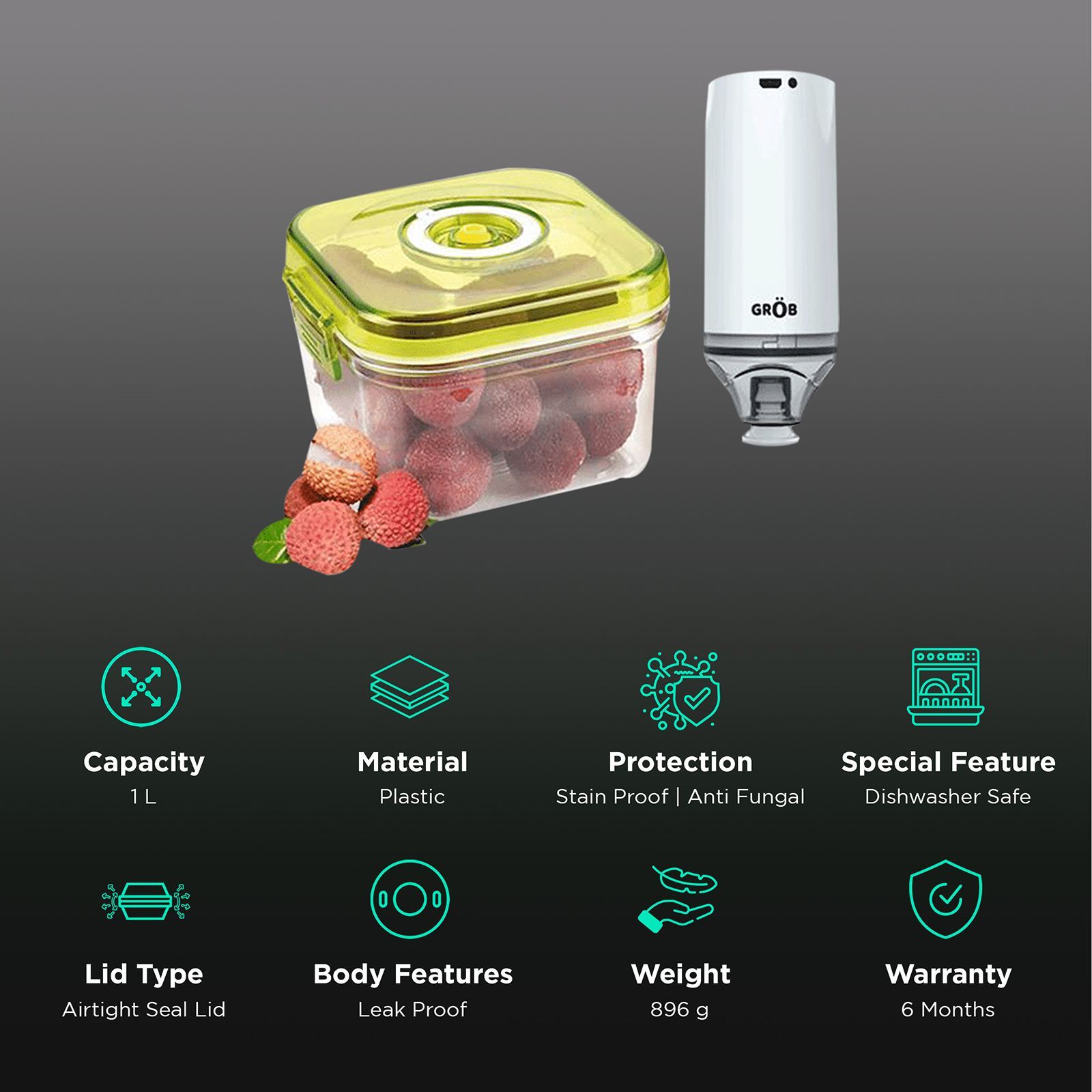 Grob Nutrifresh Pro Storage Container (Anti Fungal and Hygienic, Transparent) Grob Nutrifresh Pro Storage Container (Anti Fungal and Hygienic, Transparent)_2