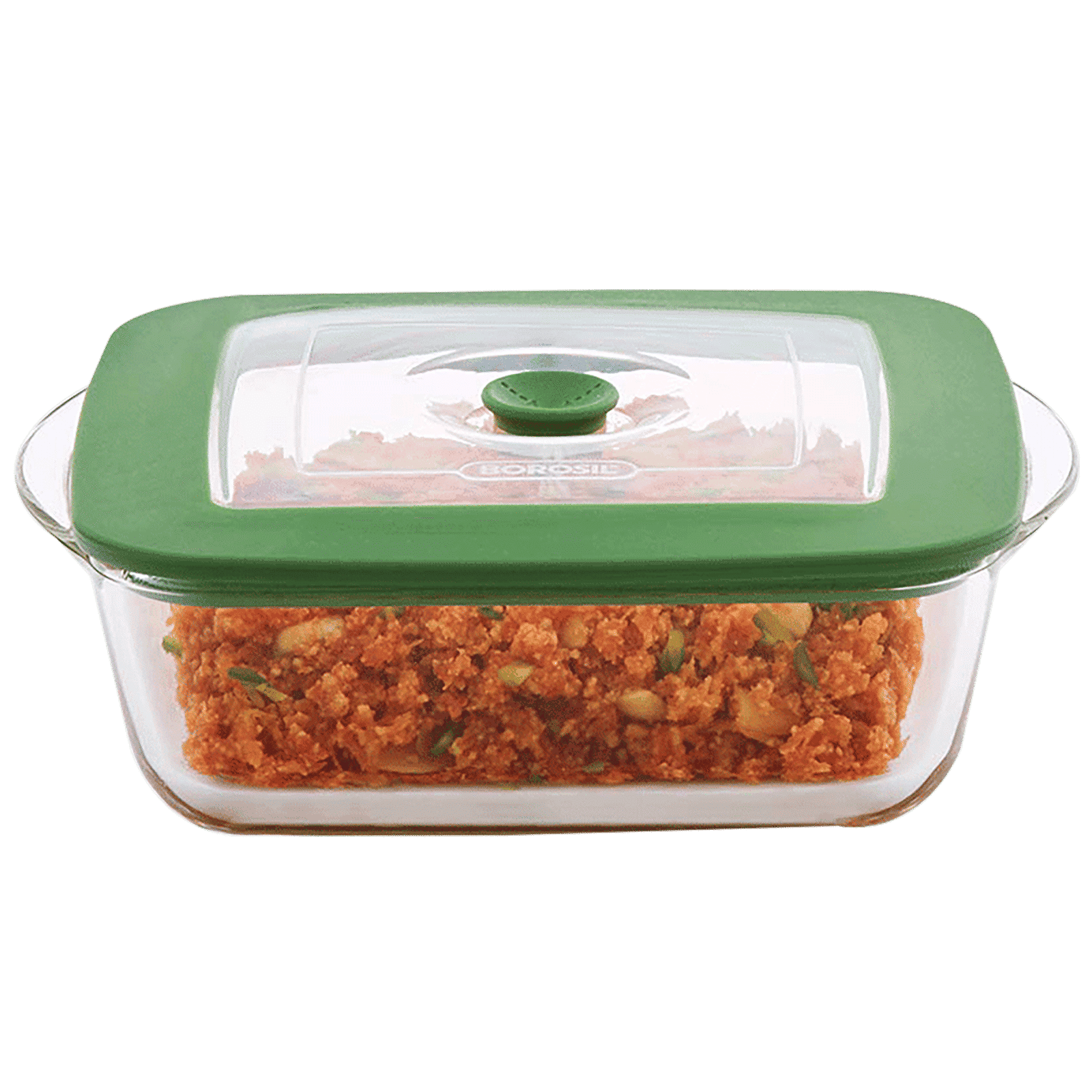 BOROSIL 1L Borosilicate Glass Square Dish with Green Lid (Scratch Resistant, Transparent)_1