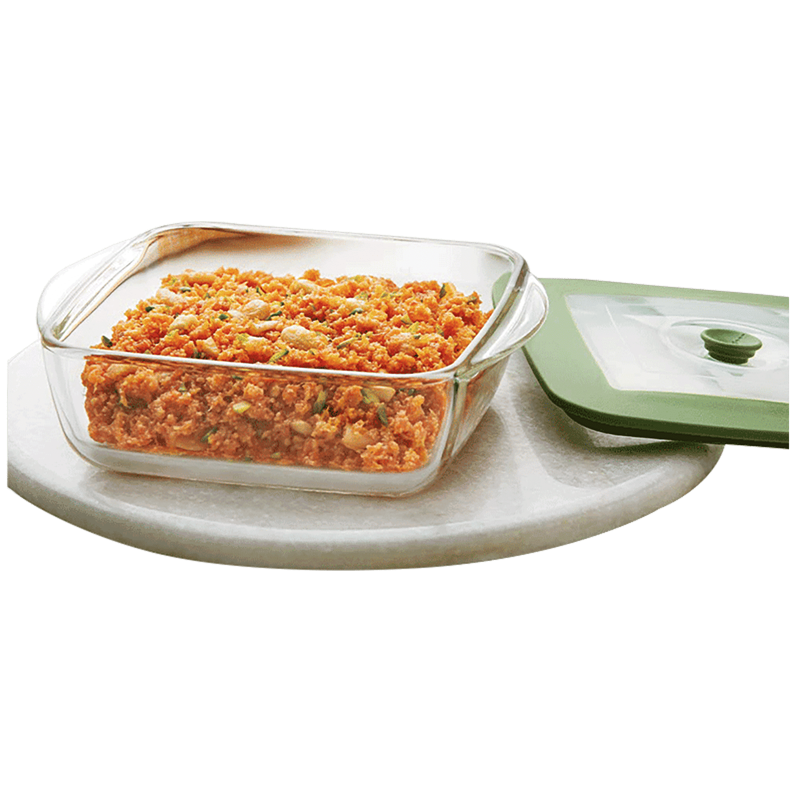 BOROSIL 1L Borosilicate Glass Square Dish with Green Lid (Scratch Resistant, Transparent)_5