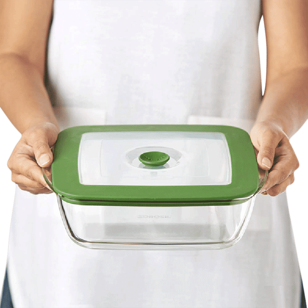 BOROSIL 2.2L Borosilicate Glass Square Dish with Green Lid (Scratch Resistant, Transparent)_5