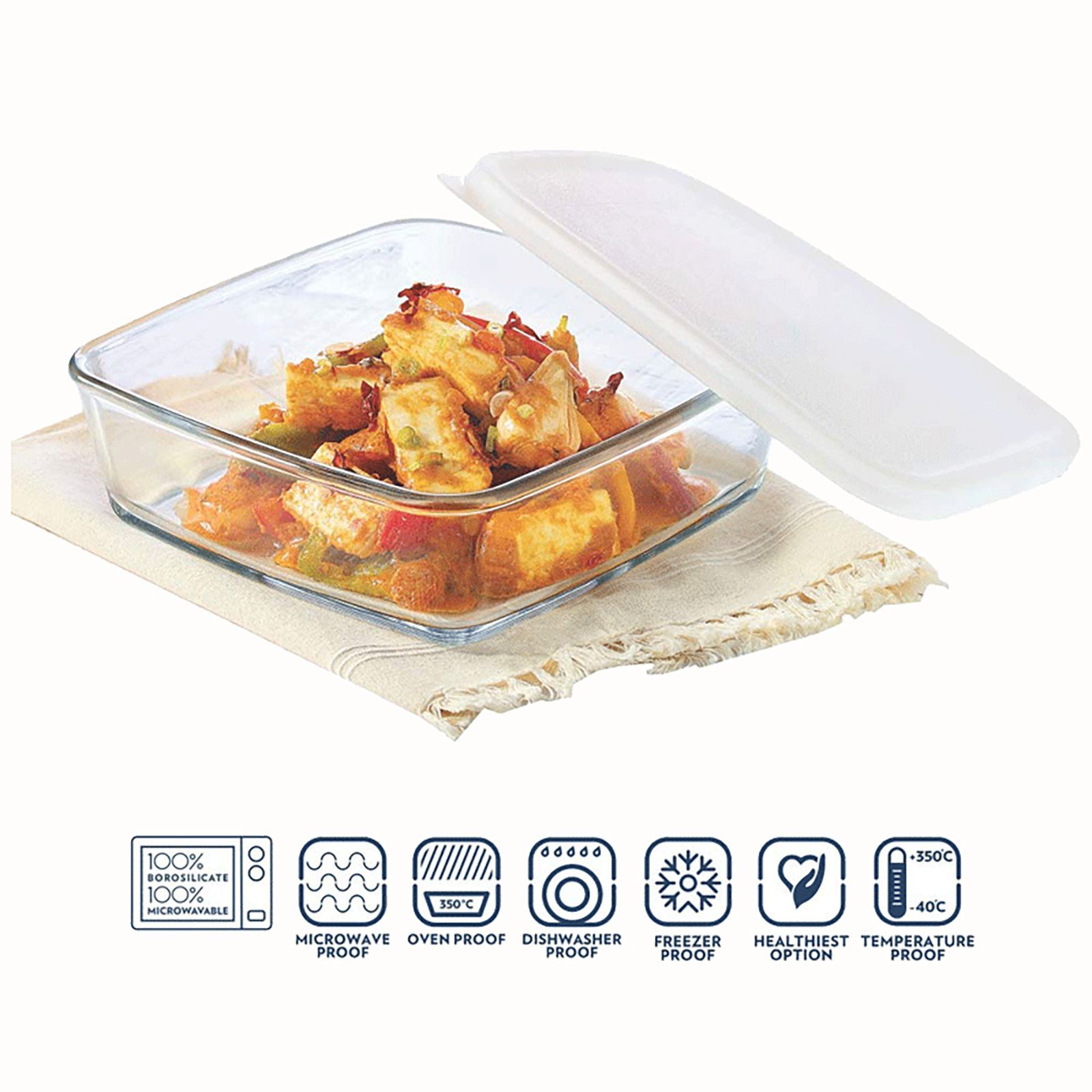 BOROSIL 1.6L Borosilicate Glass Square Baking Dish (Scratch Resistant, Transparent)_5
