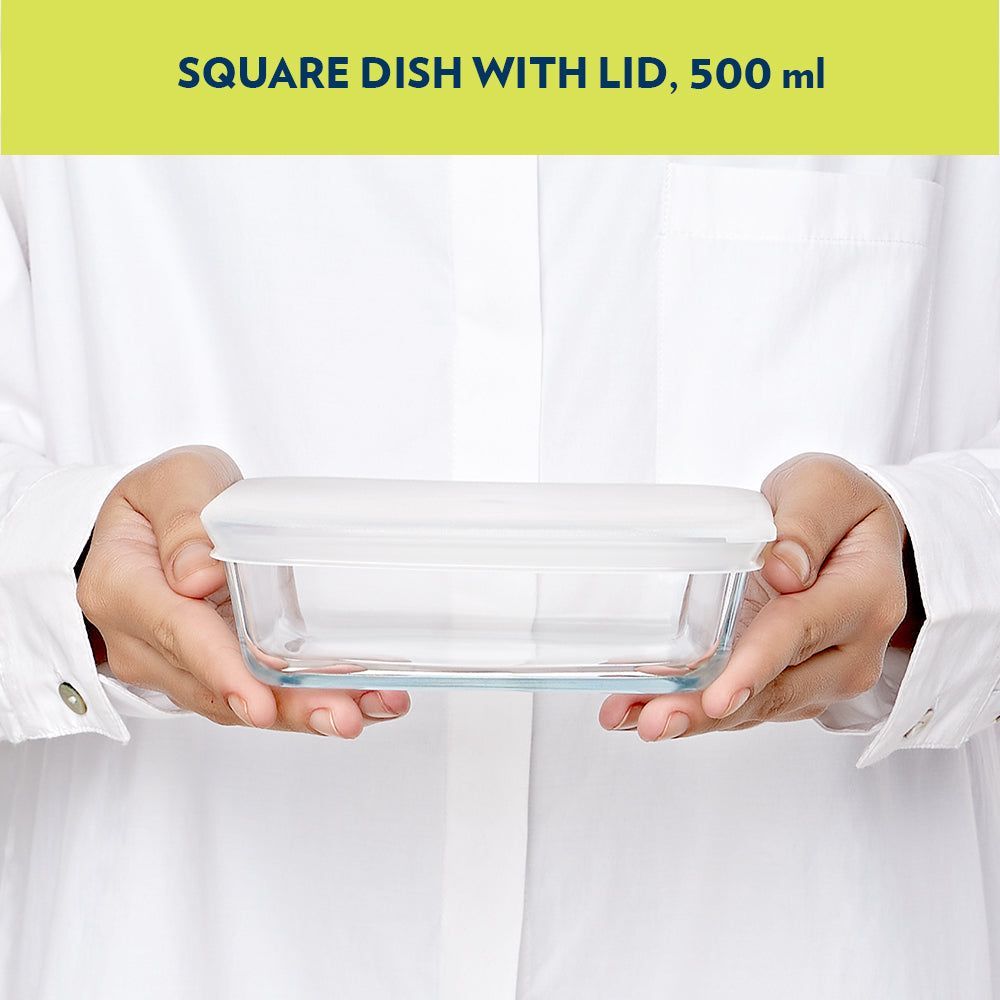 BOROSIL 800ml Borosilicate Glass Square Baking Dish with Lid (Scratch Resistant, Transparent)_11