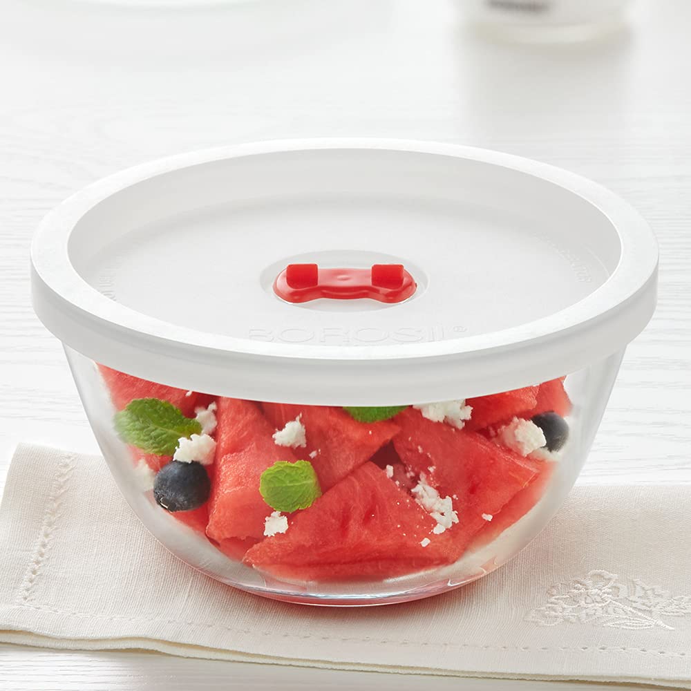 BOROSIL 900ml Borosilicate Glass Mixing & Serving Bowl with White Lid (Scratch Resistant, Transparent)_5