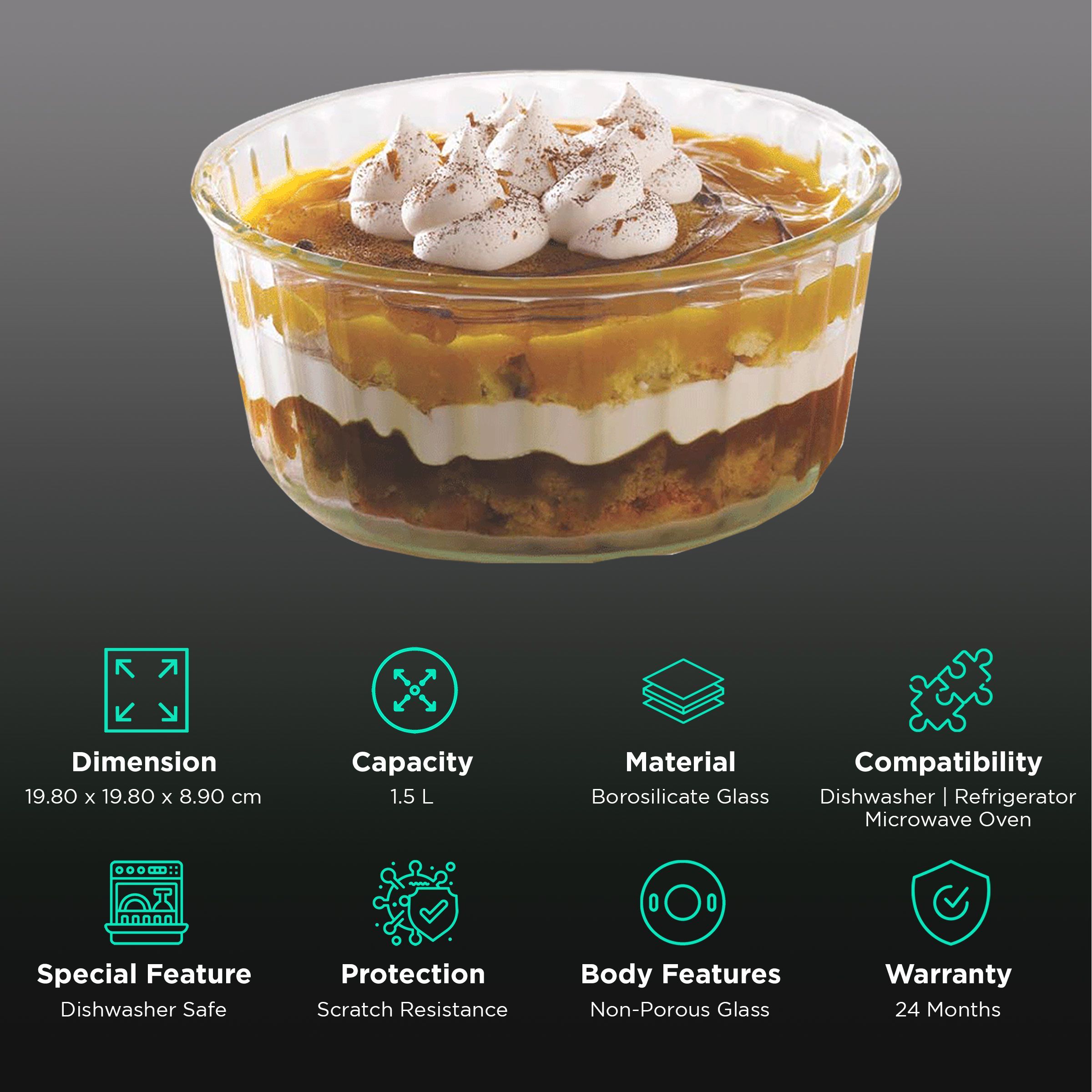 BOROSIL 1.5L Borosilicate Glass Souffle Dish (Scratch Resistant, Transparent)_2