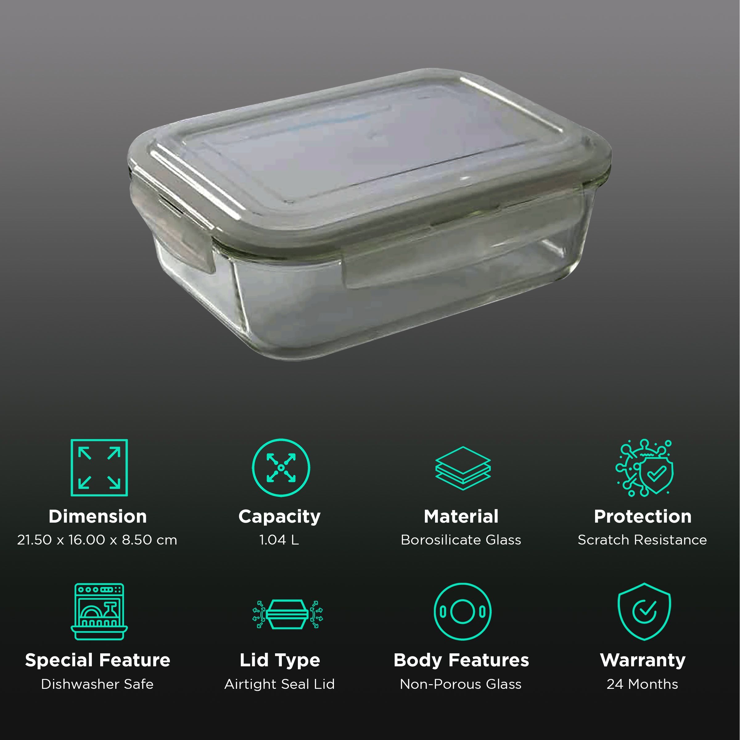 BOROSIL Klip n Store 1.04L Borosilicate Glass Container with Lid (Scratch Resistant, Transparent) BOROSIL Klip n Store 1.04L Borosilicate Glass Container with Lid (Scratch Resistant, Transparent)_2
