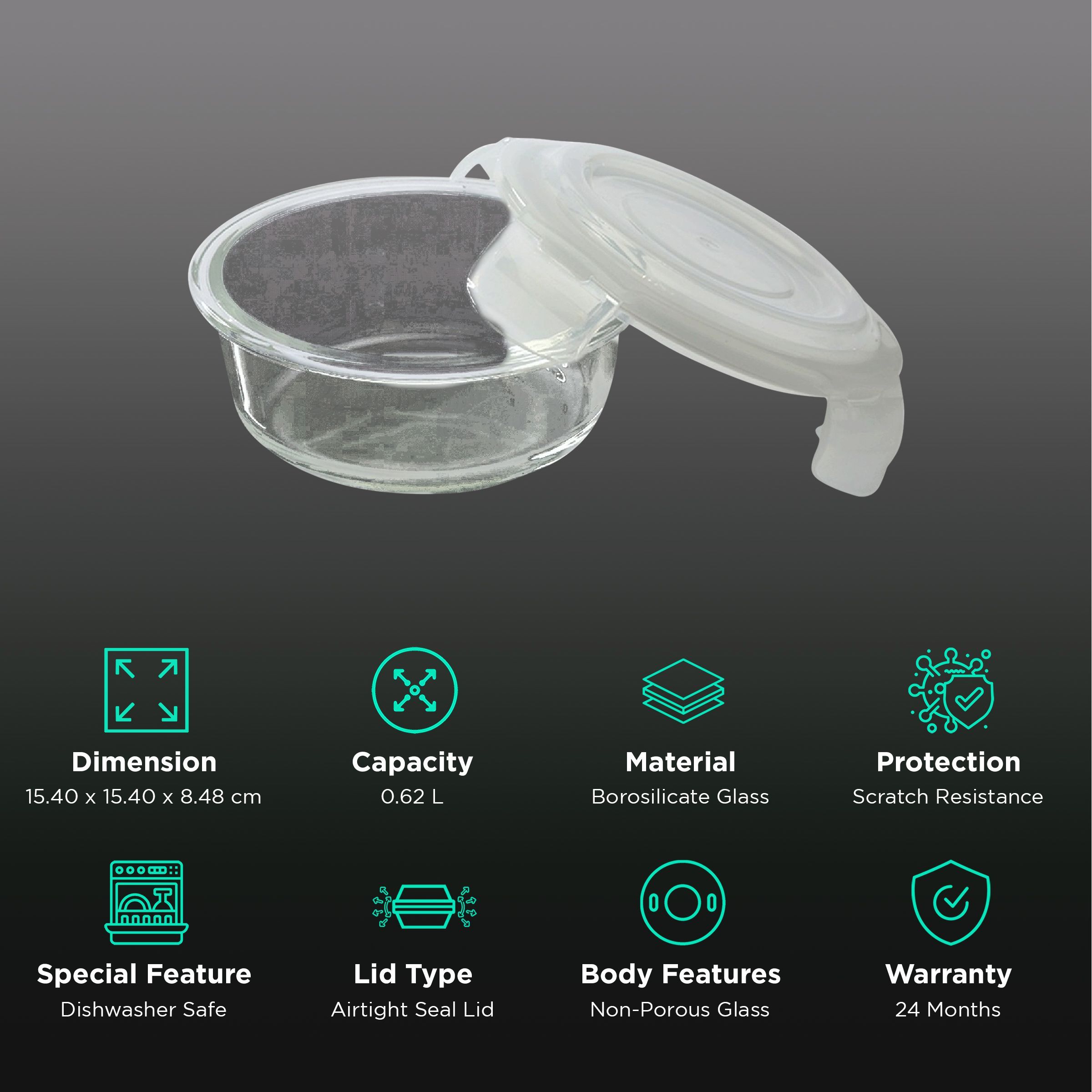 BOROSIL Klip n Store 620ml Borosilicate Glass Container with Air Tight Lid (Scratch Resistant, Transparent) BOROSIL Klip n Store 620ml Borosilicate Glass Container with Air Tight Lid (Scratch Resistant, Transparent)_2