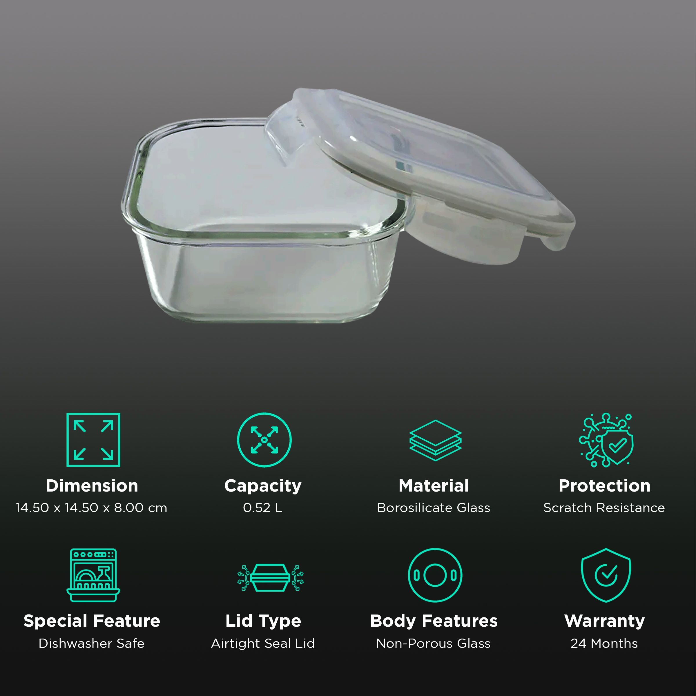 BOROSIL Klip n Store 520ml Borosilicate Glass Container with Air Tight Lid (Scratch Resistant, Transparent) BOROSIL Klip n Store 520ml Borosilicate Glass Container with Air Tight Lid (Scratch Resistant, Transparent)_2