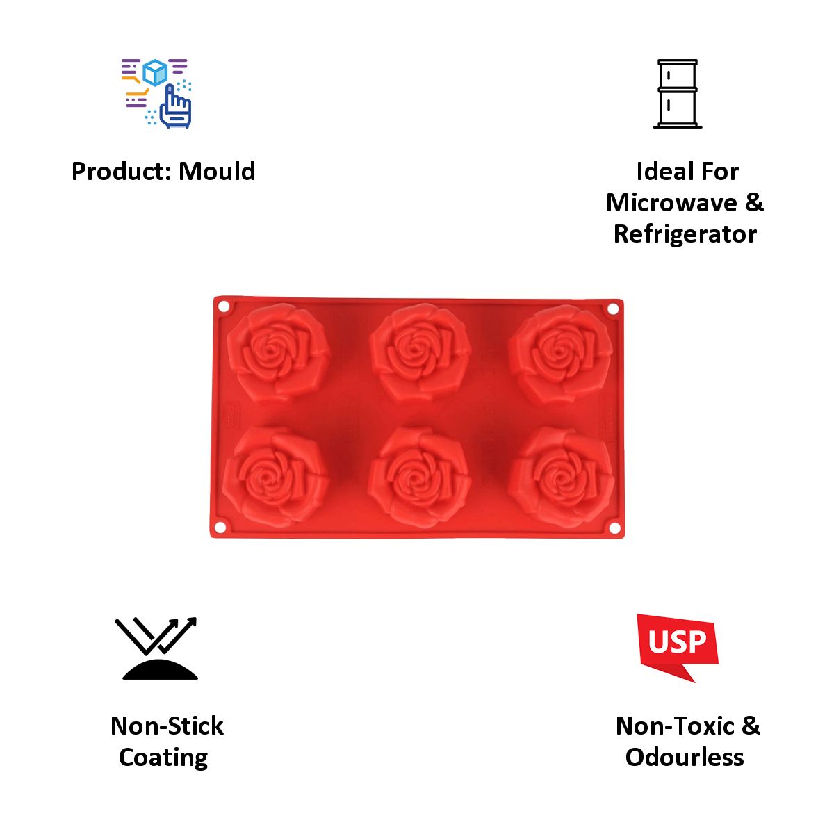 WONDERCHEF Pavoni Rosa Fiorita 6 Portions Mould (Good Elasticity, 63152910, Red)_5