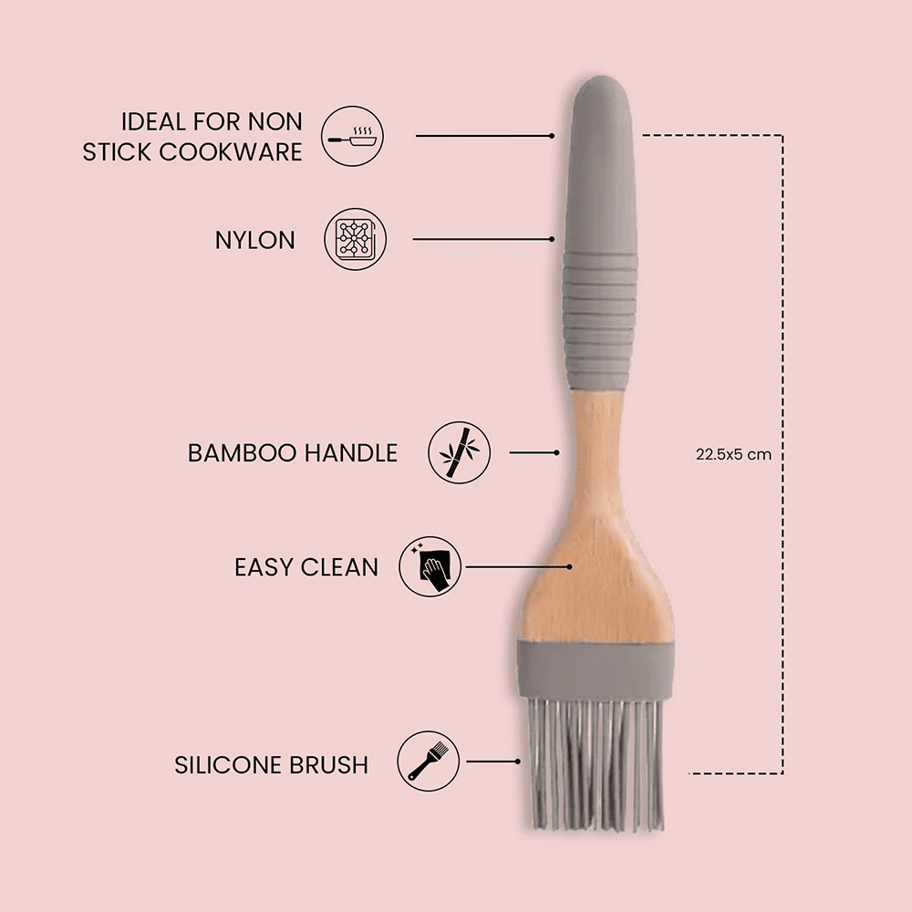 Sabichi Silicone Bamboo Flat Brush (Soft & Comfortable Grip, Grey)_4