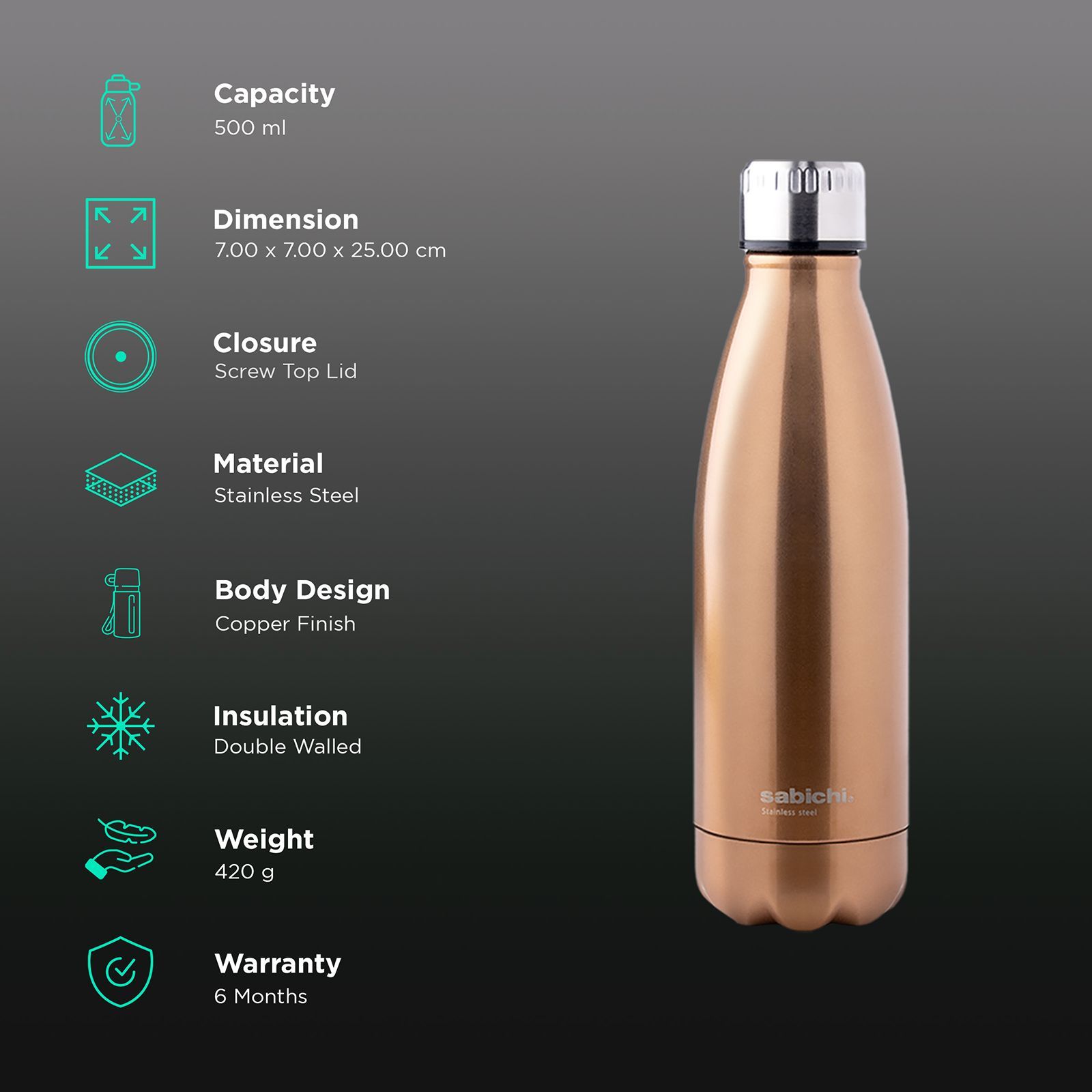 sabichi Blush 450 ml Stainless Steel Water Bottle (BPA Free, 193704, Orange)_2