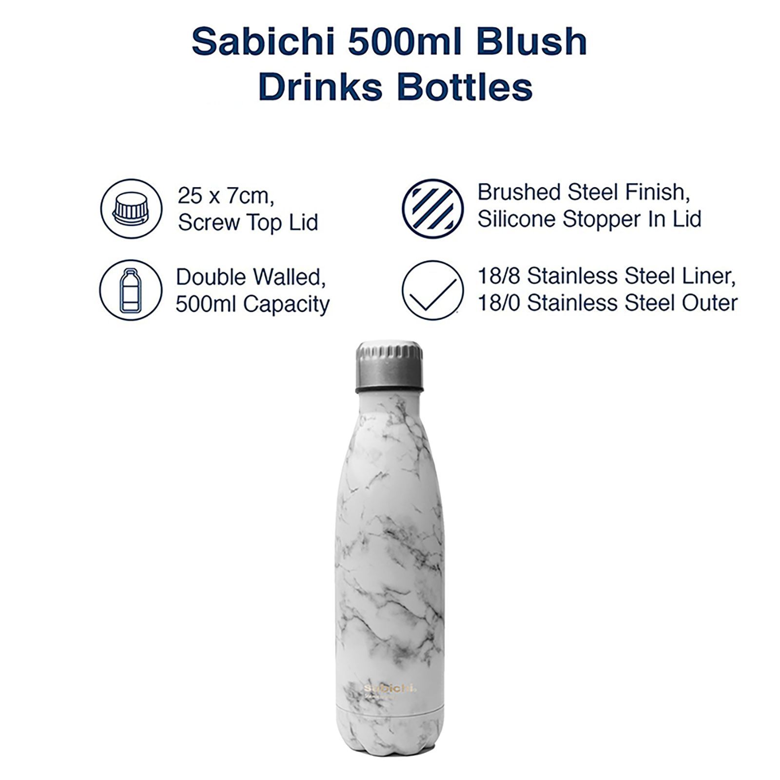 sabichi Blush 450 ml Stainless Steel Water Bottle (BPA Free, 193711, White)_5