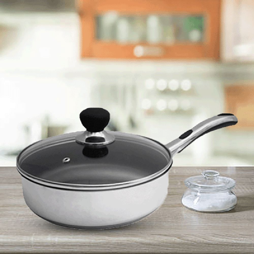 sabichi Haden Easy Grip Stainless Steel Fry Pan with Glass Lid (Induction Compatible, Active Steam Vent, Silver)_2