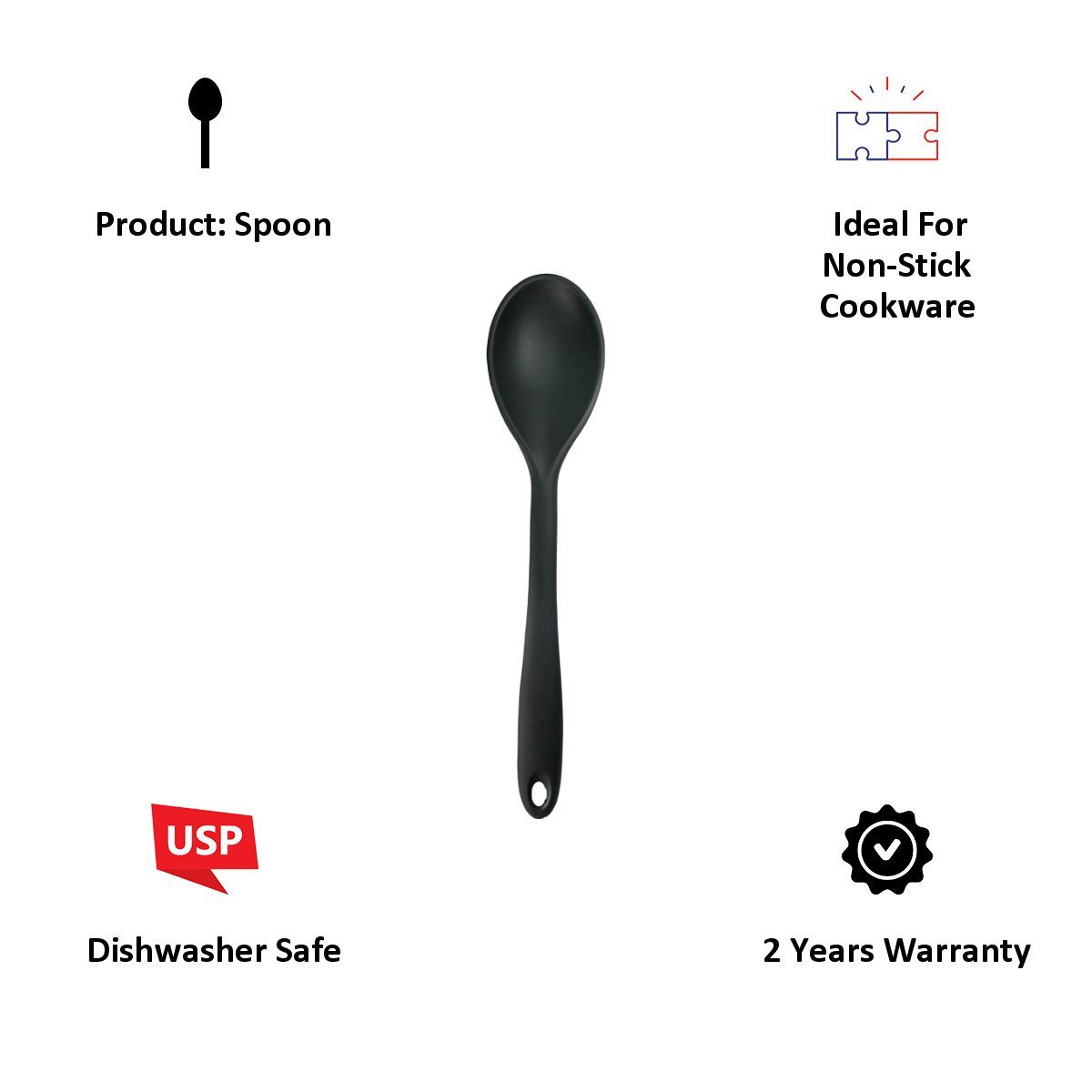 Wonderchef Waterstone Silicone Spoon (Heat Resistant, Black)_6