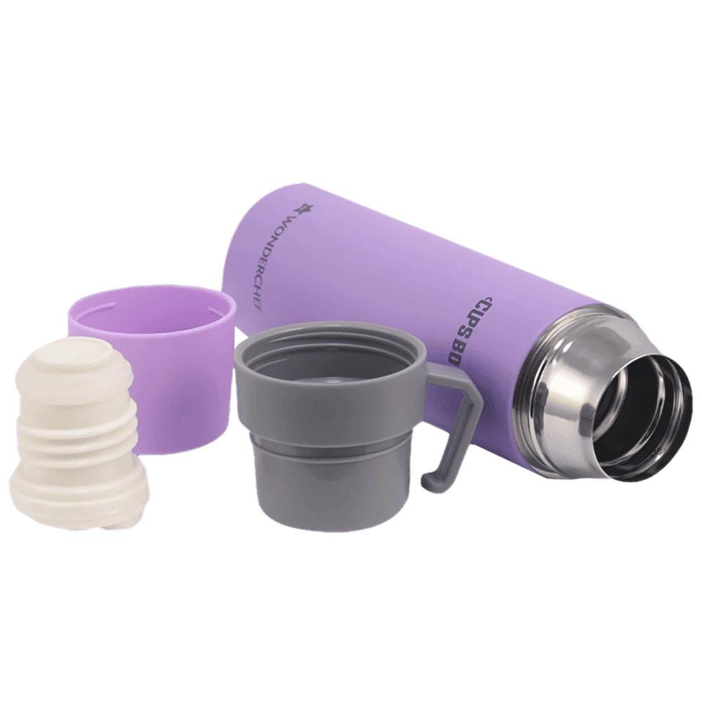 WONDERCHEF Cups-Bot 500ml Stainless Steel Hot & Cold Vacuum Flask (Spill & Leak Proof, Purple)_2