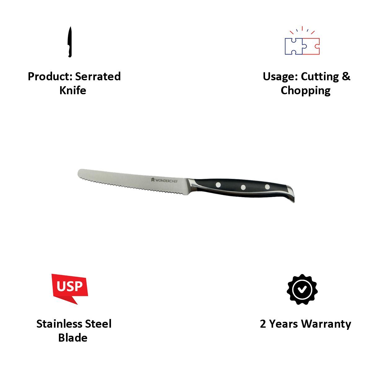 WONDERCHEF Stainless Steel Serrated Knife (Precision-crafted, 63152184, Black) WONDERCHEF Stainless Steel Serrated Knife (Precision-crafted, 63152184, Black)_5