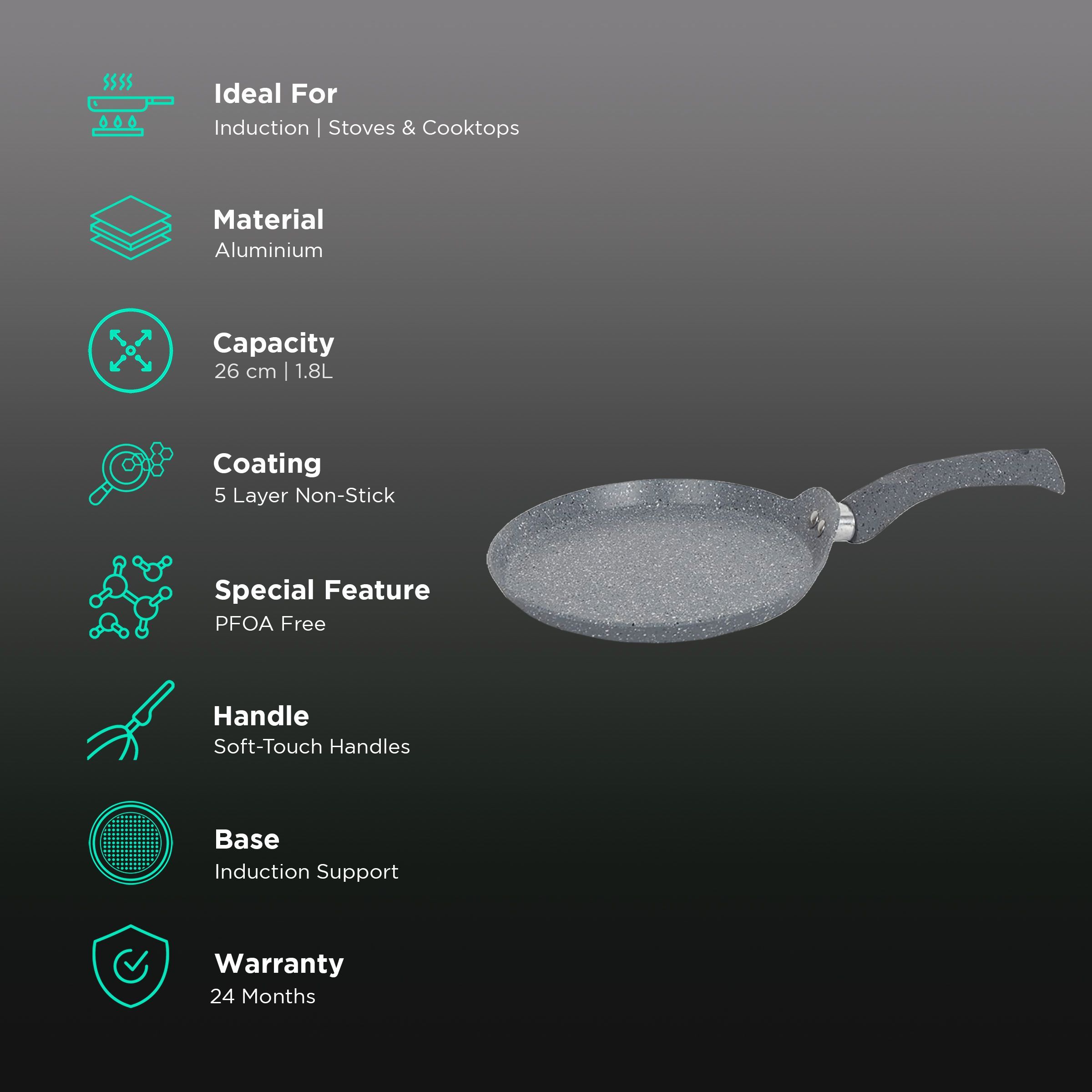 WONDERCHEF Granite 26cm Non Stick Aluminium Dosa Tawa (Induction Compatible, Even Heat Distribution, Grey)_3