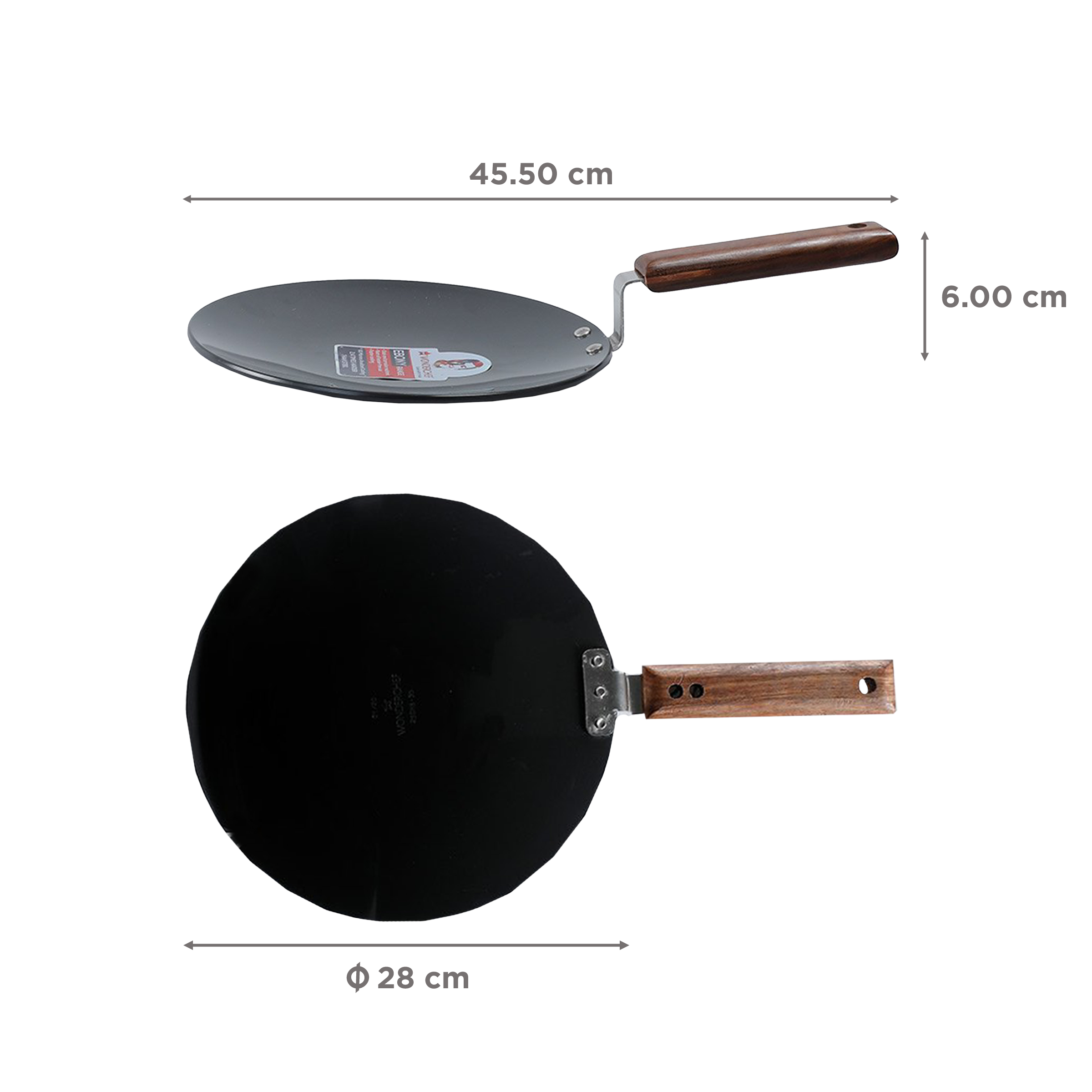 WONDERCHEF Ebony 28cm Non Stick Aluminium Roti Tawa (Induction Compatible, Scratch Resistant, Black)_2