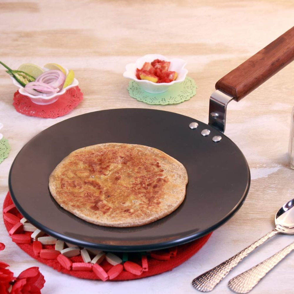 WONDERCHEF Ebony 28cm Non Stick Aluminium Roti Tawa (Induction Compatible, Scratch Resistant, Black)_6