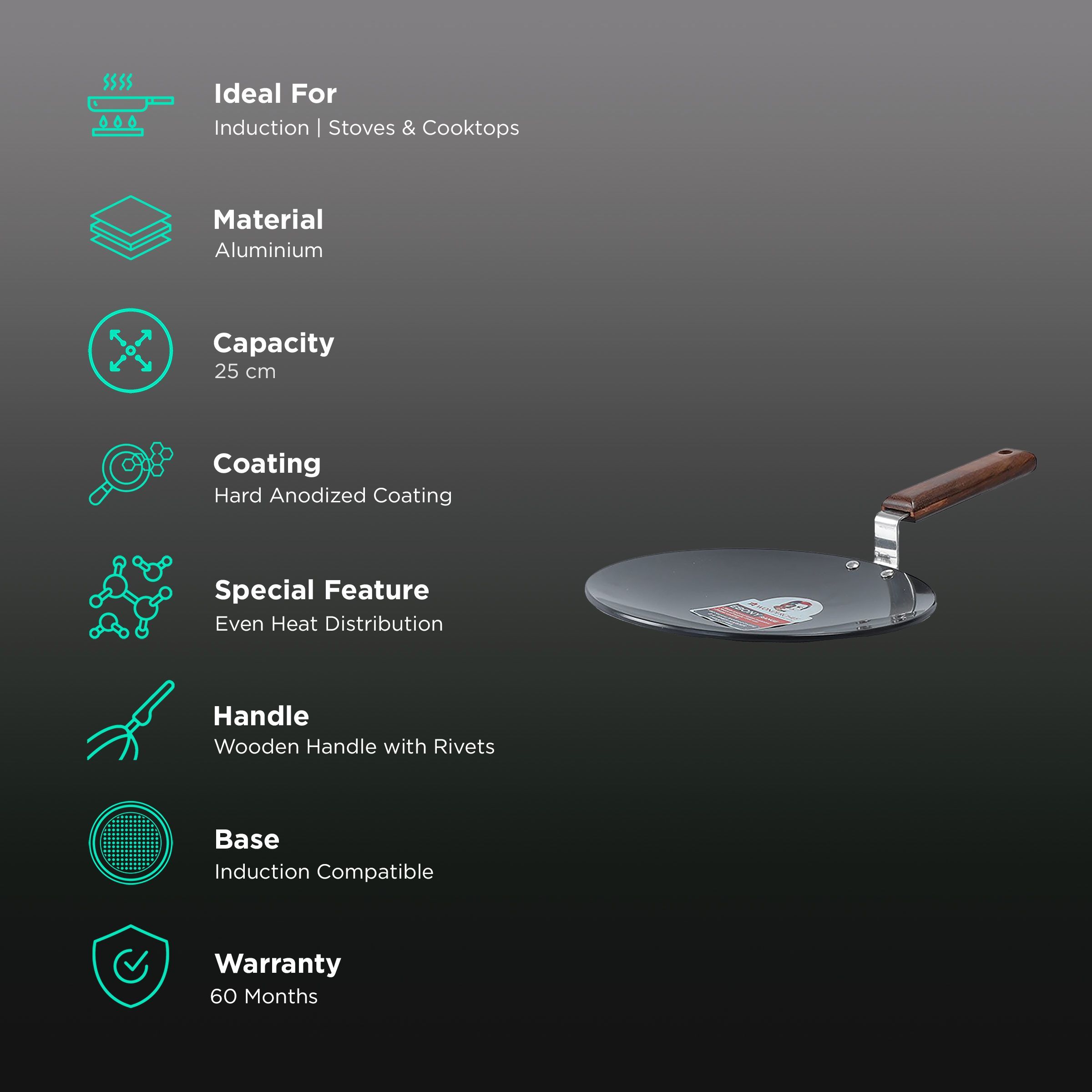 WONDERCHEF Ebony 25cm Non Stick Aluminium Roti Tawa (Induction Compatible, Scratch Resistant, Black) WONDERCHEF Ebony 25cm Non Stick Aluminium Roti Tawa (Induction Compatible, Scratch Resistant, Black)_3