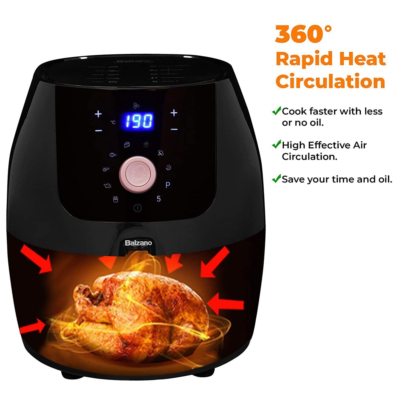 Balzano 5.5L 1700 Watt Digital Air Fryer with Rapid Heat Circulation Technology (Black)_11
