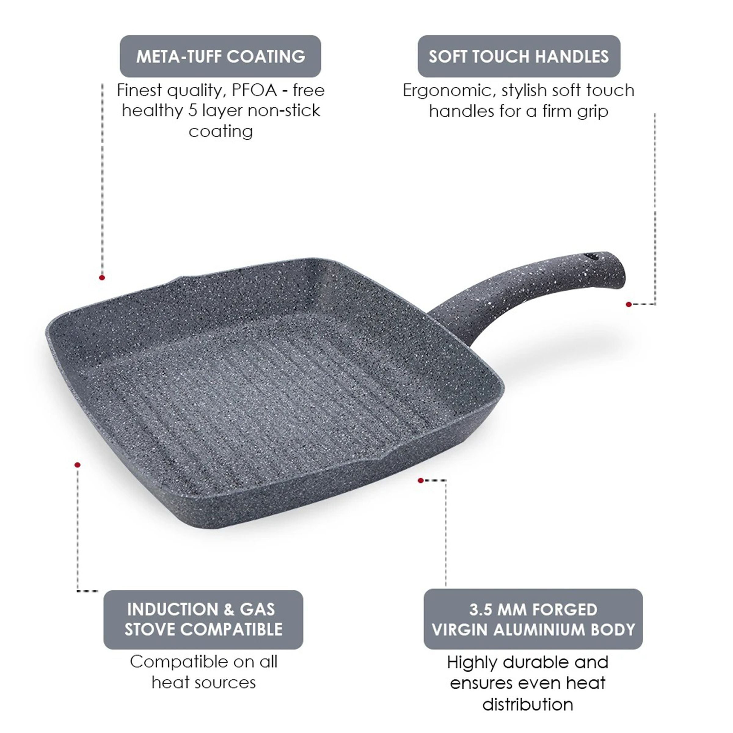 WONDERCHEF Granite 1.8L Non Stick Aluminium Grill Pan (Induction Compatible, Even Heat Distribution, Grey)_9
