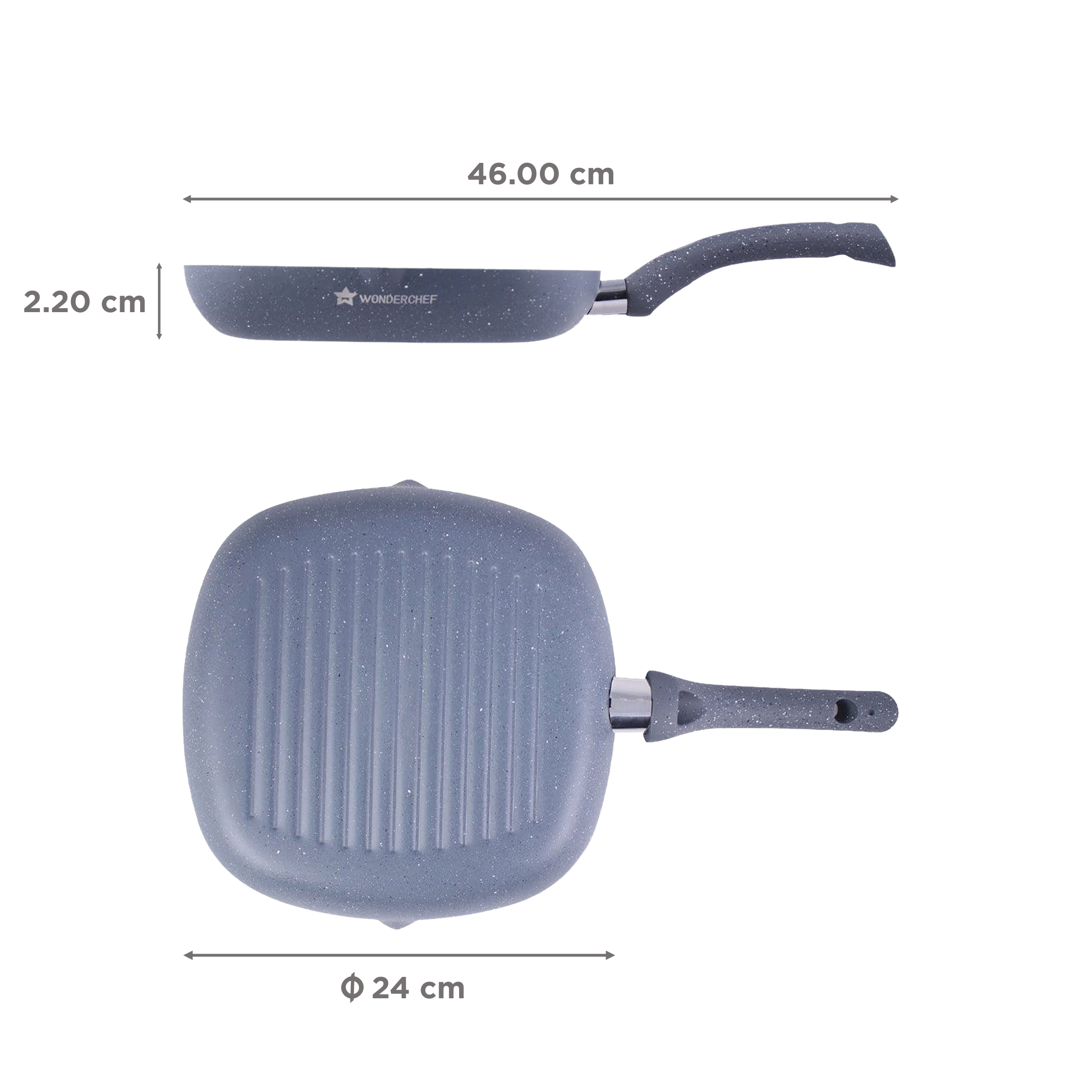 WONDERCHEF Granite 1.8L Non Stick Aluminium Grill Pan (Induction Compatible, Even Heat Distribution, Grey)_2