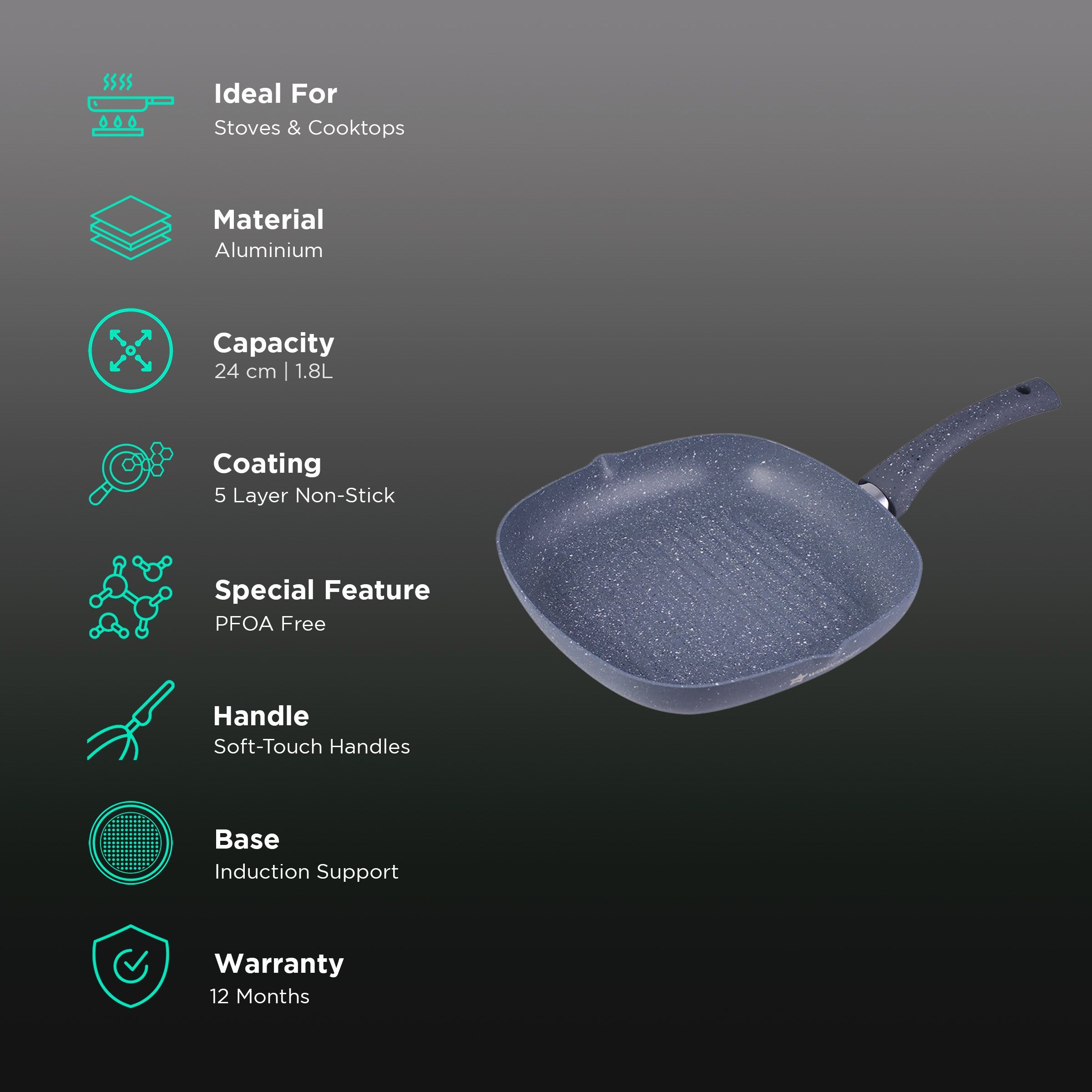 WONDERCHEF Granite 1.8L Non Stick Aluminium Grill Pan (Induction Compatible, Even Heat Distribution, Grey)_3