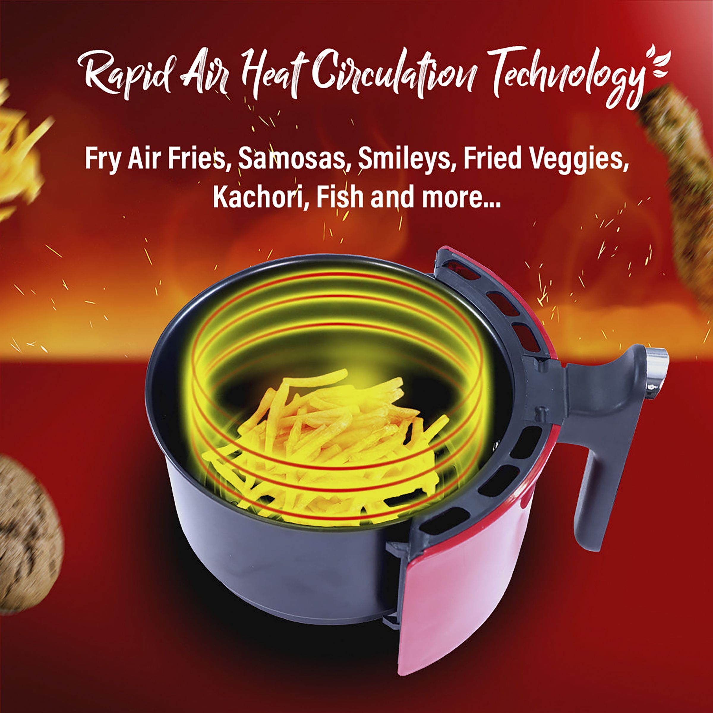 WONDERCHEF Crimson Edge 1.8L 1000 Watt Air Fryer with Rapid Air Technology (Red)_10