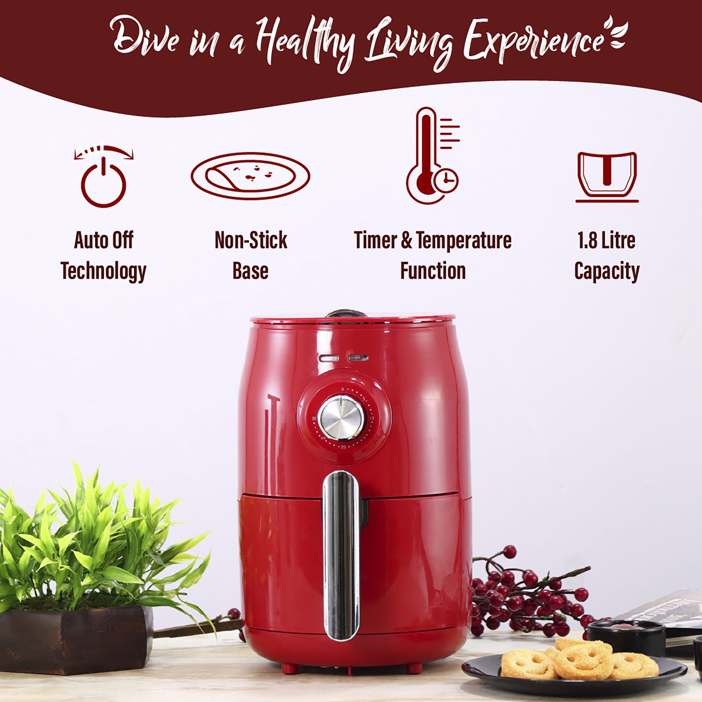 WONDERCHEF Crimson Edge 1.8L 1000 Watt Air Fryer with Rapid Air Technology (Red)_17