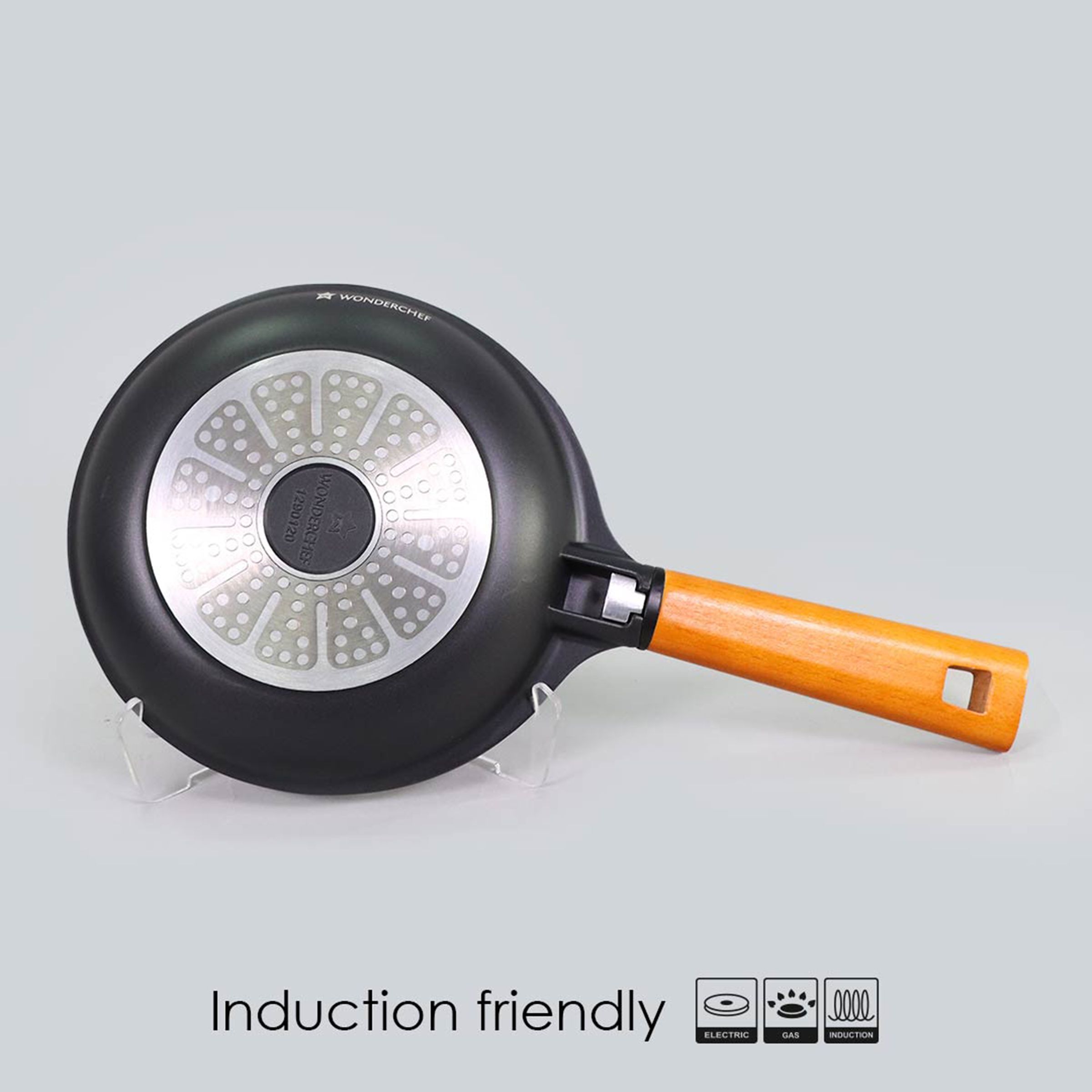 WONDERCHEF Caesar 2.3L Non Stick Aluminium Fry Pan (Induction Compatible, German Beechwood Handle, Black) WONDERCHEF Caesar 2.3L Non Stick Aluminium Fry Pan (Induction Compatible, German Beechwood Handle, Black)_17