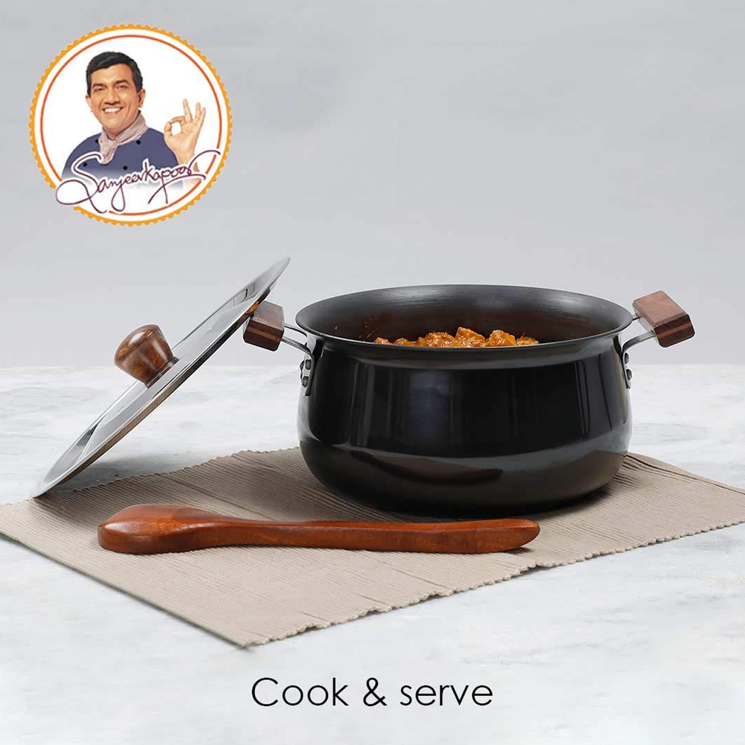 WONDERCHEF Ebony 5L Non Stick Aluminium & Wood Biryani Handi with Stainless Steel Lid (Induction Compatible, Even Heat Distribution, Black)_9