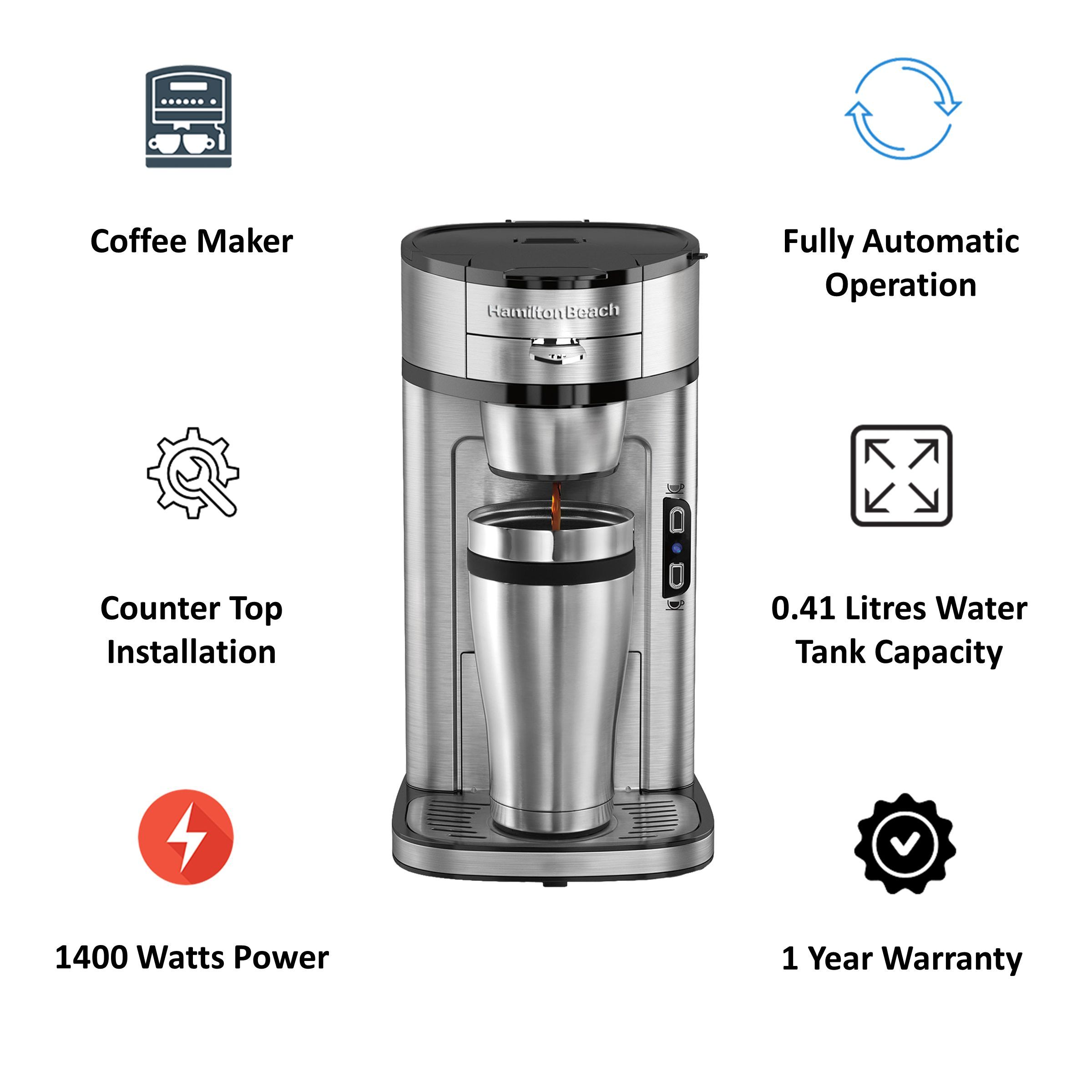 Hamilton Beach The Scoop 1 Cup Fully Automatic Coffee Maker (49981-SAU, Silver)_6