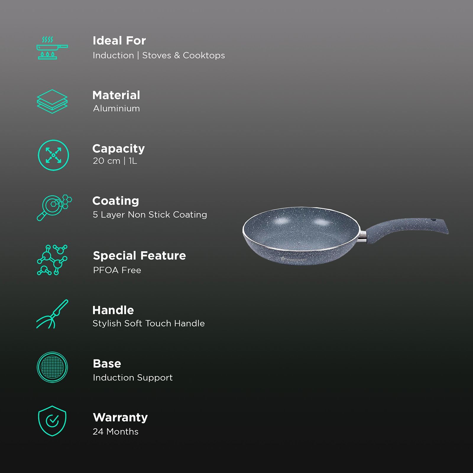 WONDERCHEF Granite Frying Pan (Non-Stick Coating, 63152037, Grey)_3