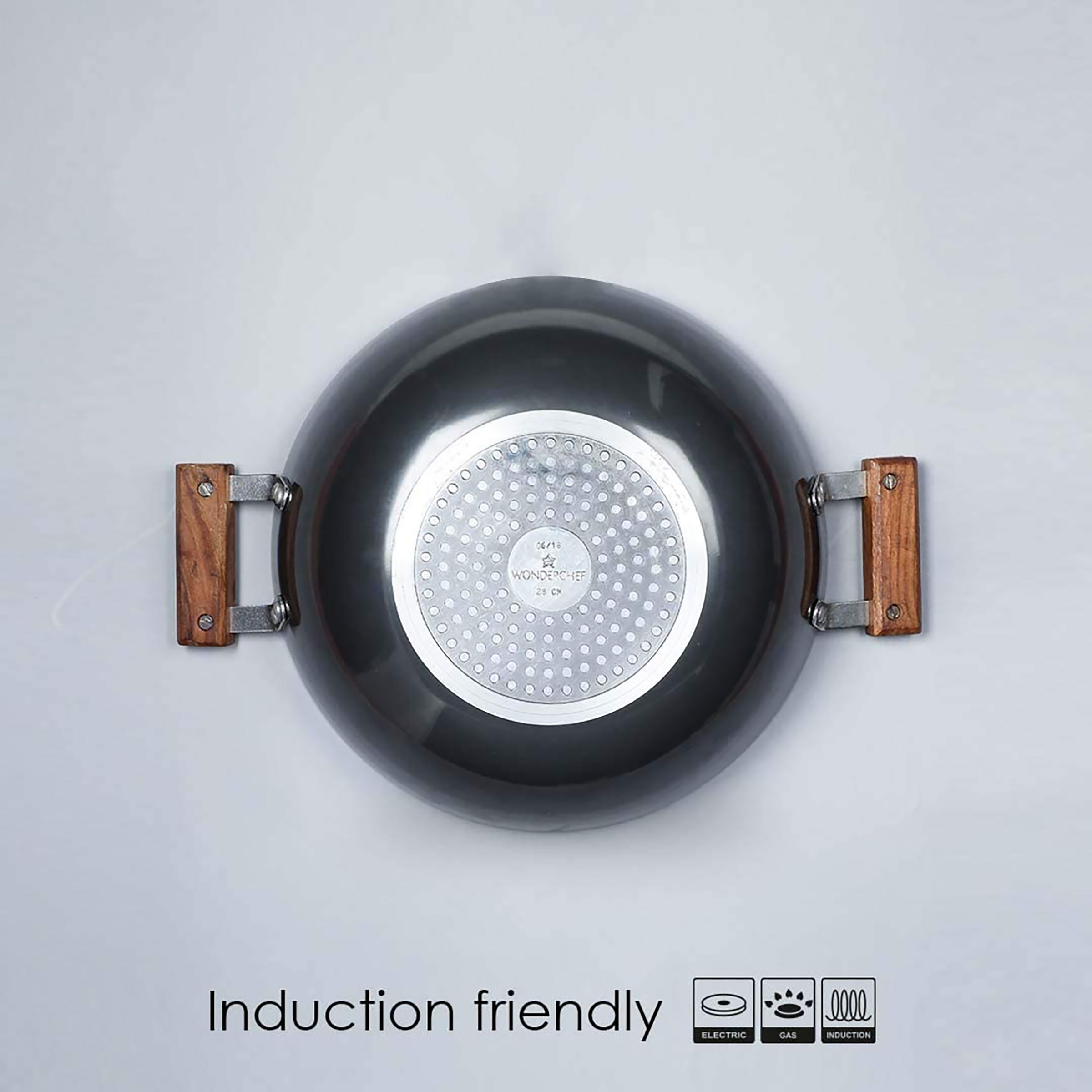 WONDERCHEF Ebony 4.5L Aluminium Wok with Stainless Steel Lid (Induction Compatible, Even Heat Distribution, Black/Brown)_5