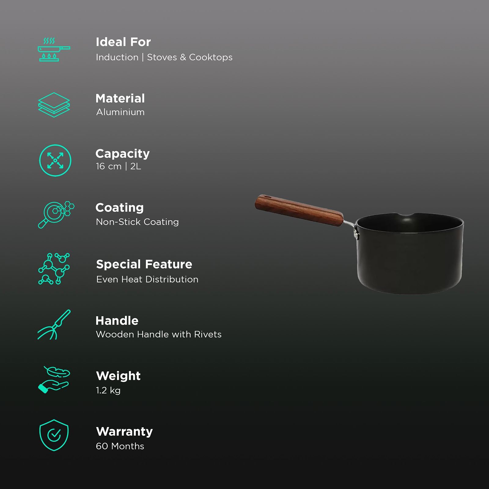 WONDERCHEF Ebony Sauce Pan (Hard Anodized Coating, 63152546, Black/Brown) WONDERCHEF Ebony Sauce Pan (Hard Anodized Coating, 63152546, Black/Brown)_3