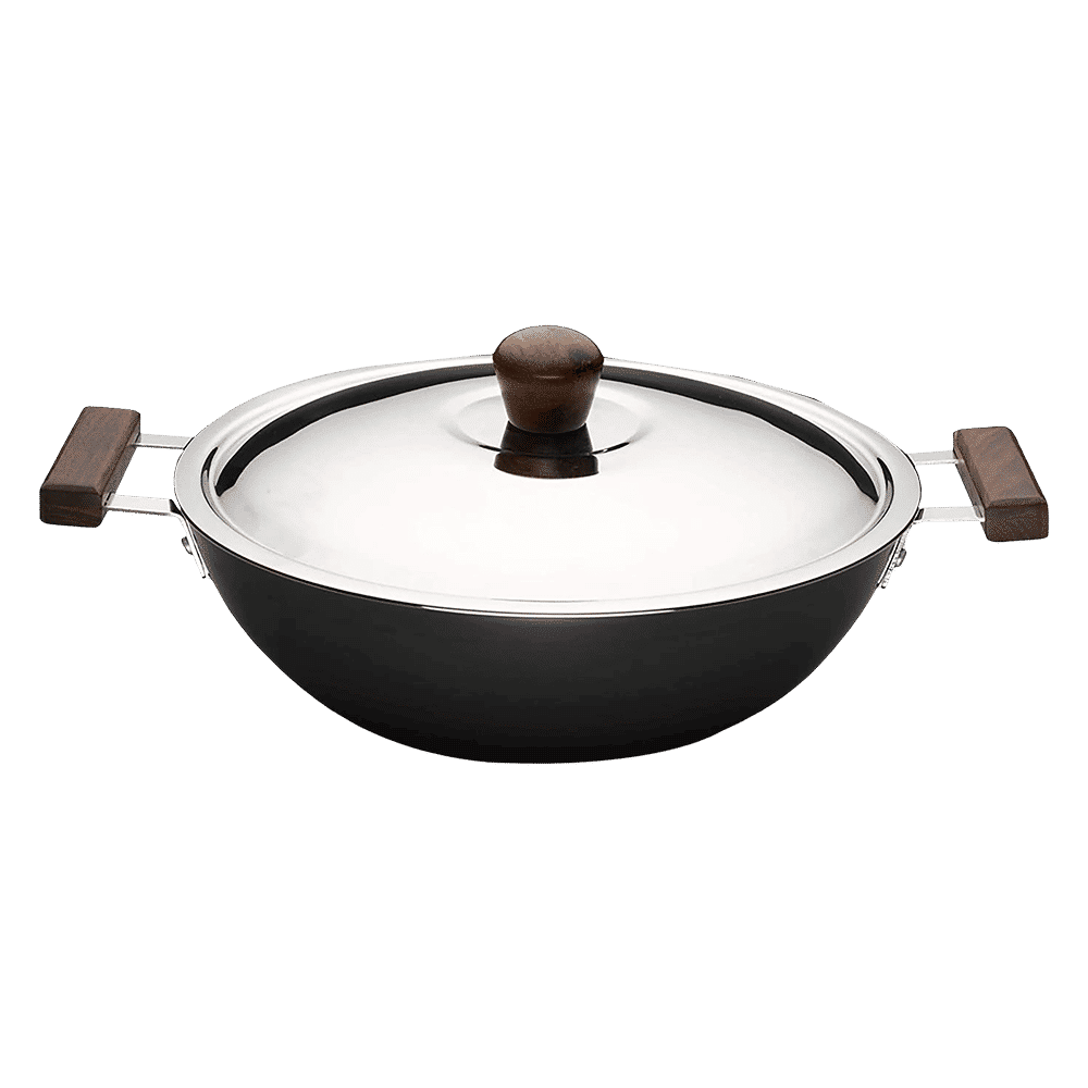 WONDERCHEF Ebony Kadhai with Lid (Hard Anodized Coating, 63152888, Black)_1
