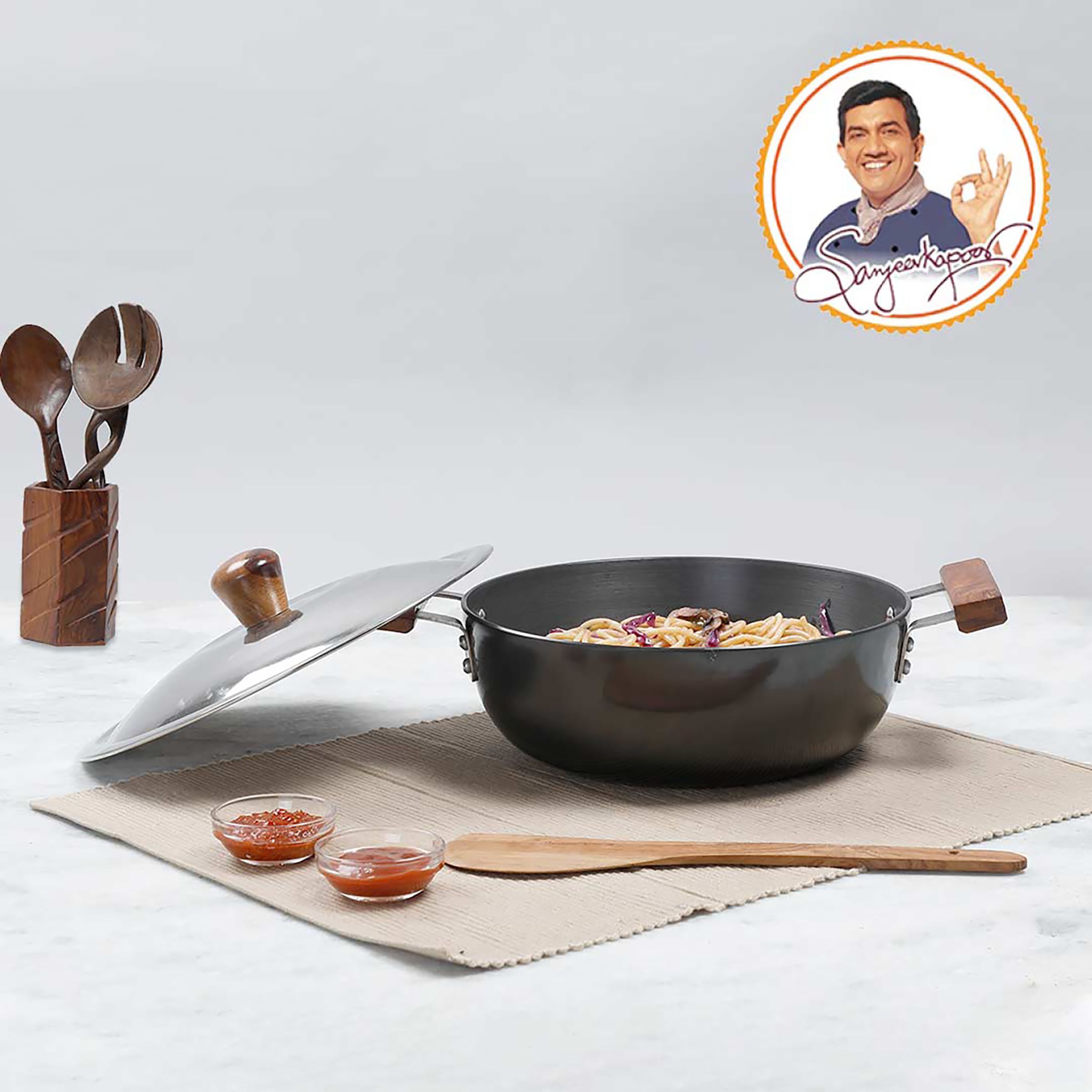 WONDERCHEF Ebony Kadhai with Lid (Hard Anodized Coating, 63152888, Black)_4