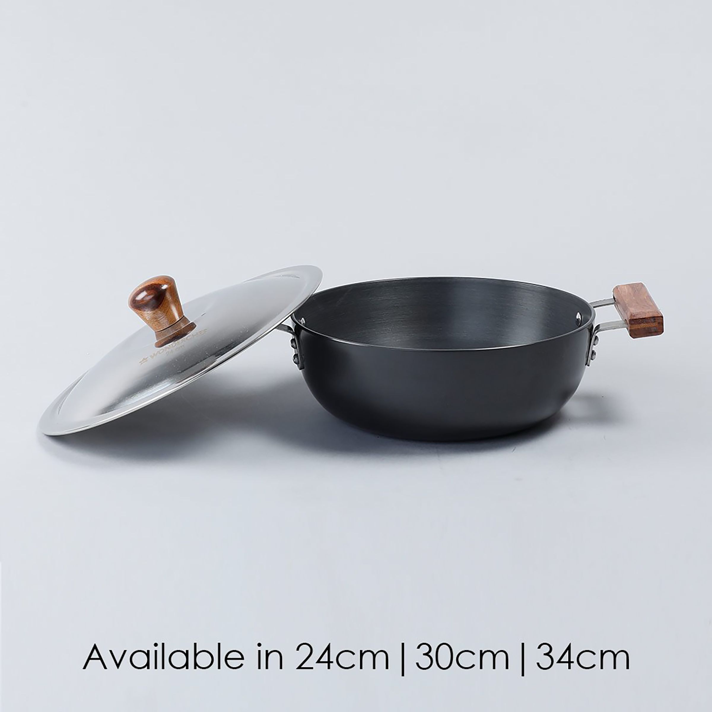 WONDERCHEF Ebony Kadhai with Lid (Hard Anodized Coating, 63152888, Black)_5